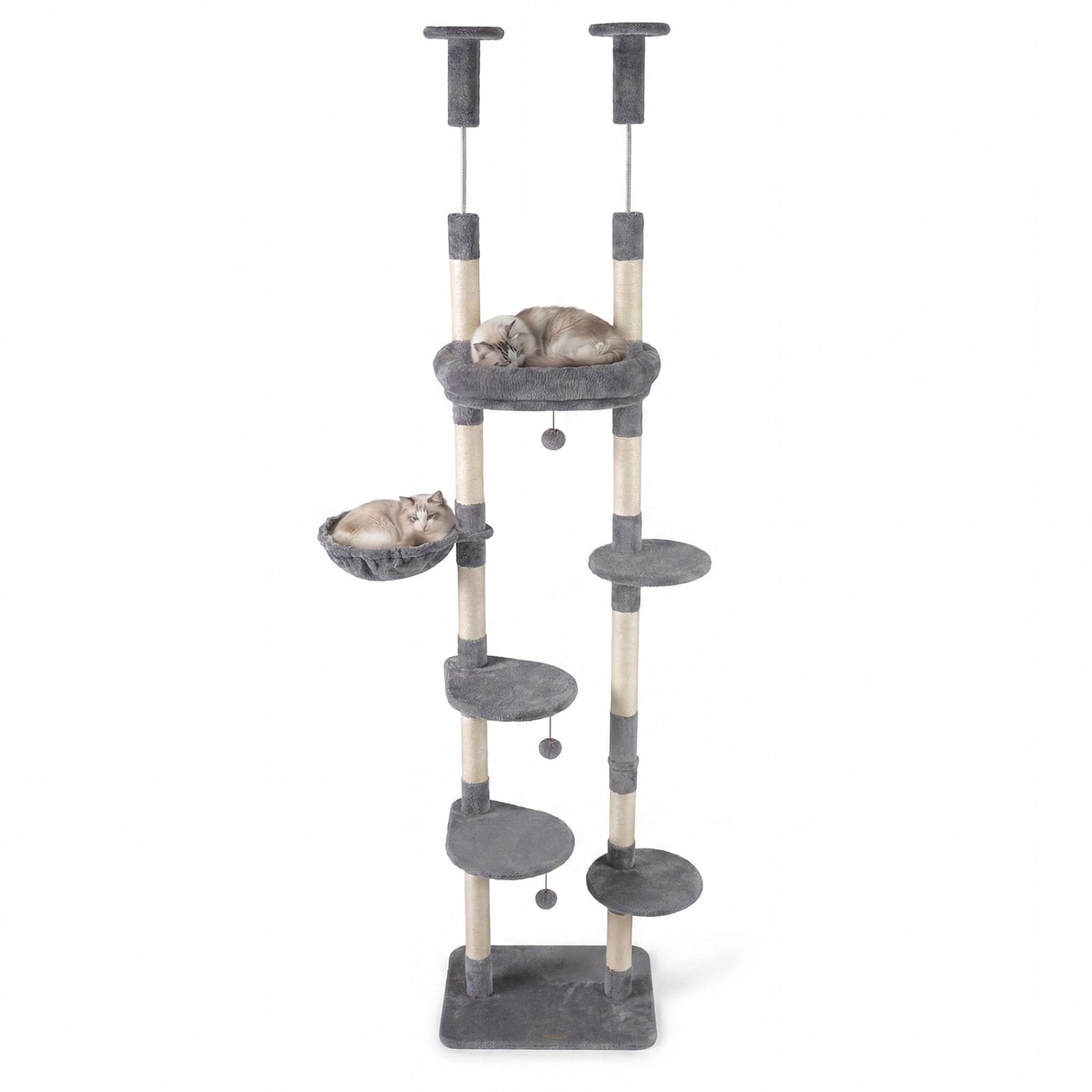 SUGIFT Gray 6-Tier Floor to Ceiling Cat Tree with Rotatable Bed and Sisal Posts
