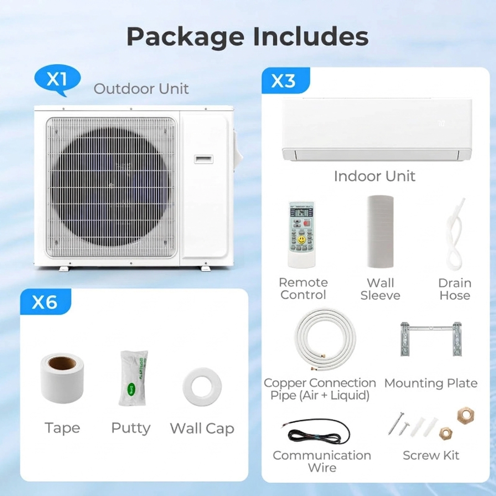SUGIFT 24000-BTU 3-Zone 23-SEER2 208-230V WiFi Ductless Mini Split Air Conditioner Heat Pump 7K + 9K + 12K