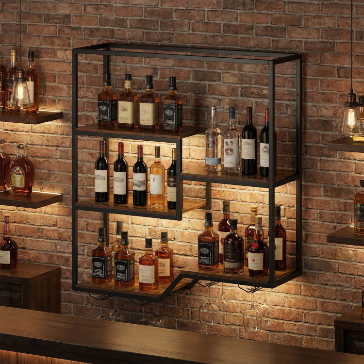 Hivvago Wall Mounted Wine Rack 6-Tier Hanging Bar Shelf with Bottle Display Shelf and Glass Holder
