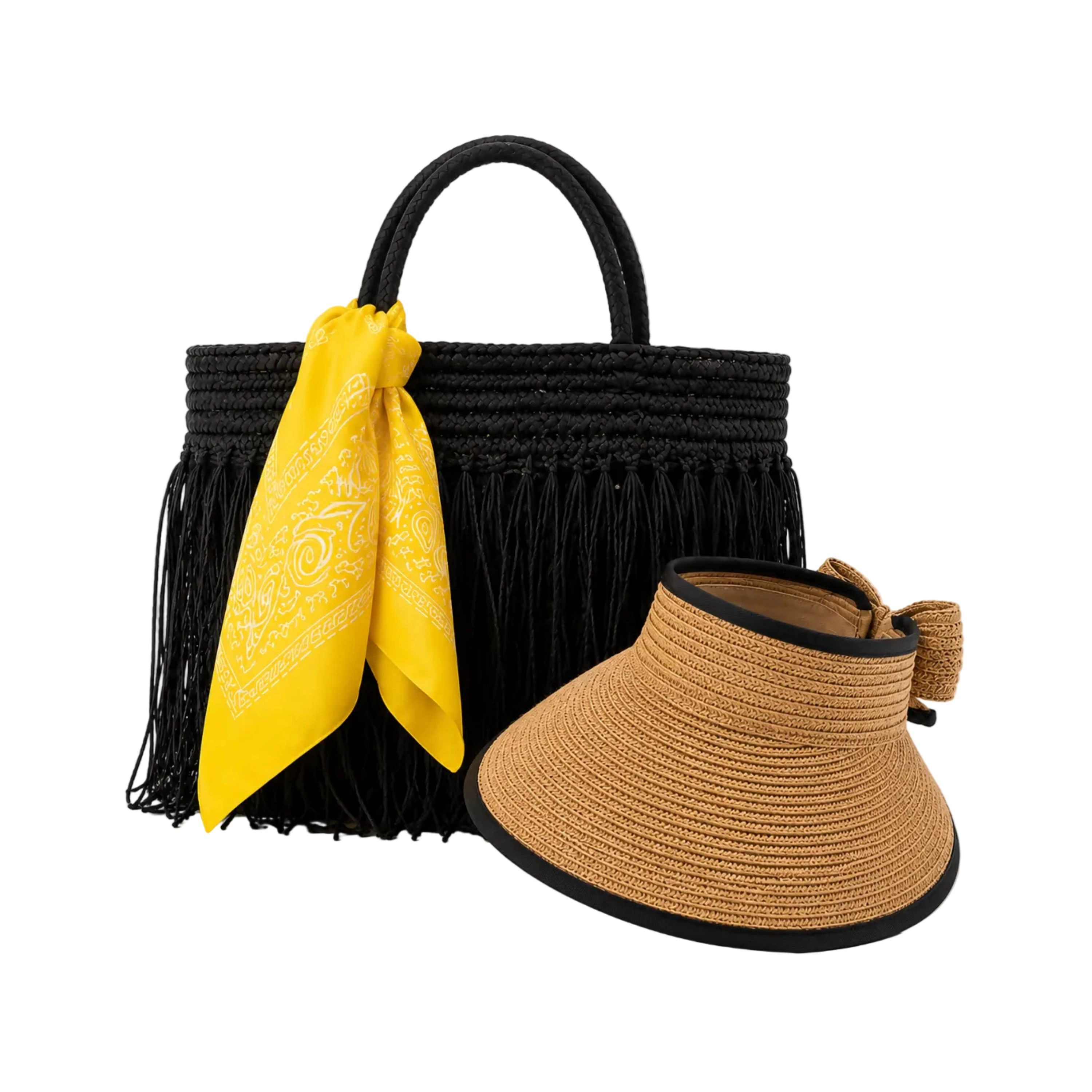 Wear Sierra Women's 3-Piece Set, Straw Tote Bag with Sun Visor Hat & Fashion Scarf