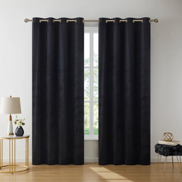 HLC.ME Sawyer Faux Velvet Light Filtering Grommet Window Curtains - Set of 2 Panels