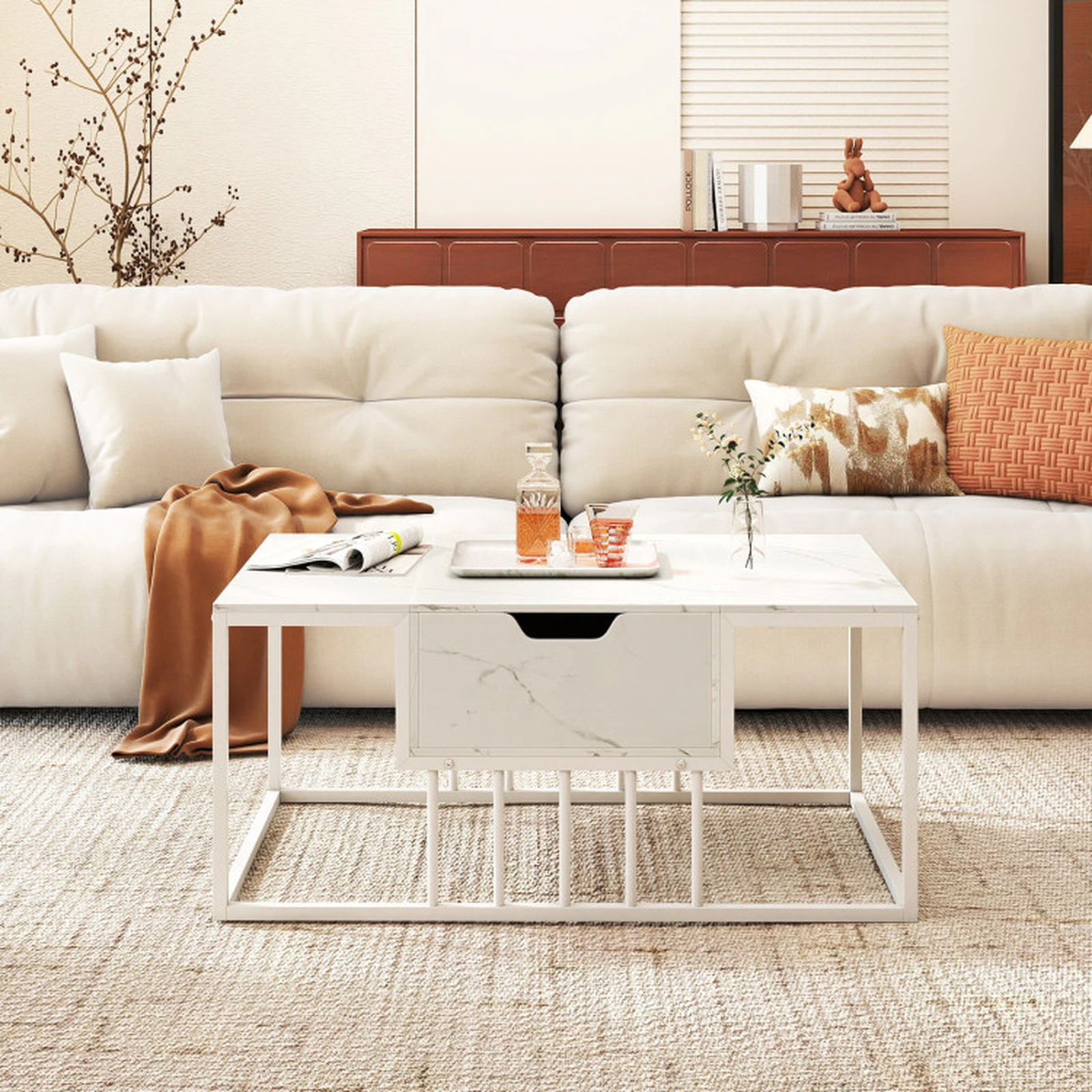 SUGIFT 39.5-in 110-lb Capacity White Lift Top Coffee Table with Gas Struts and Hidden Compartment