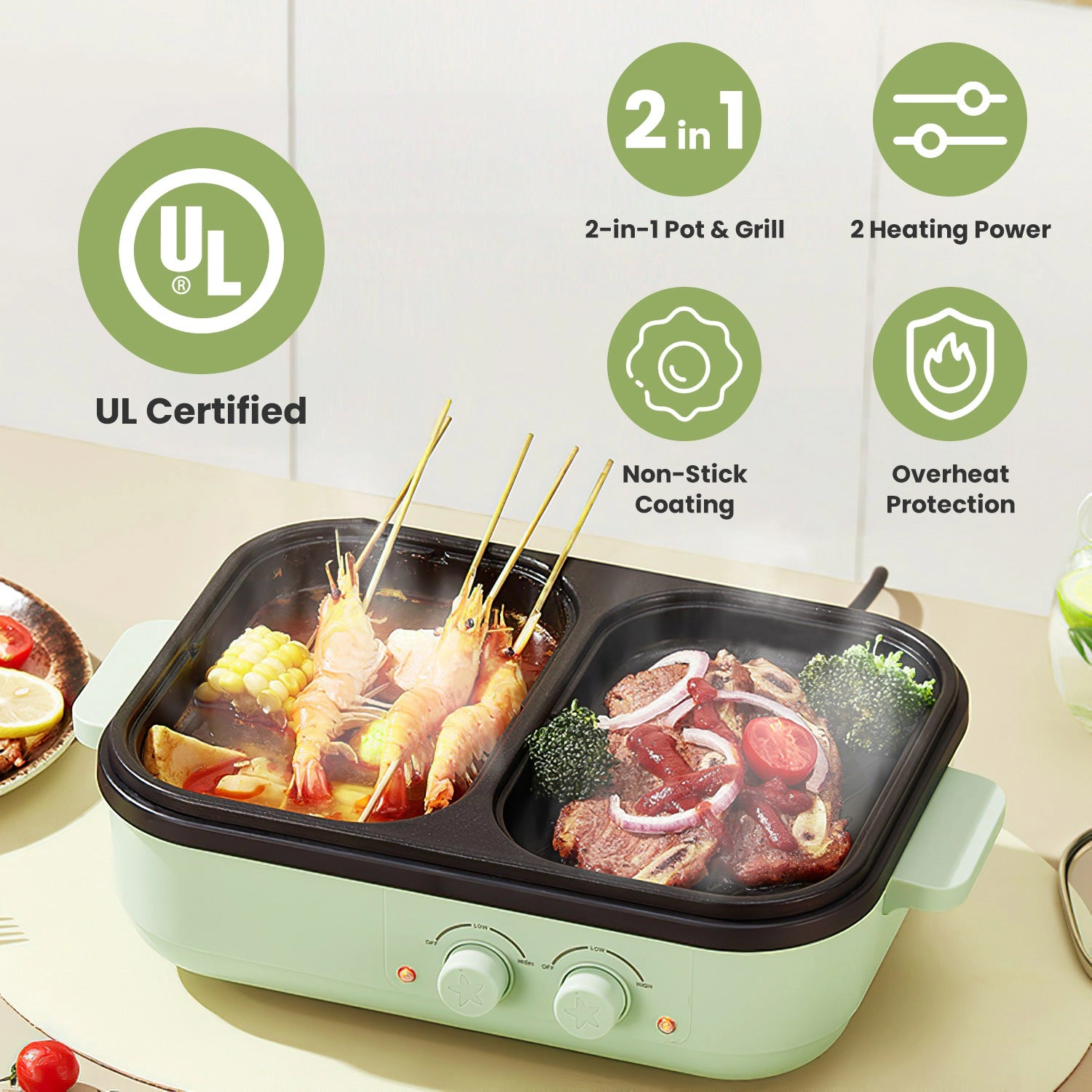 GBruno 2-in-1 Electric Hot Pot With Grill