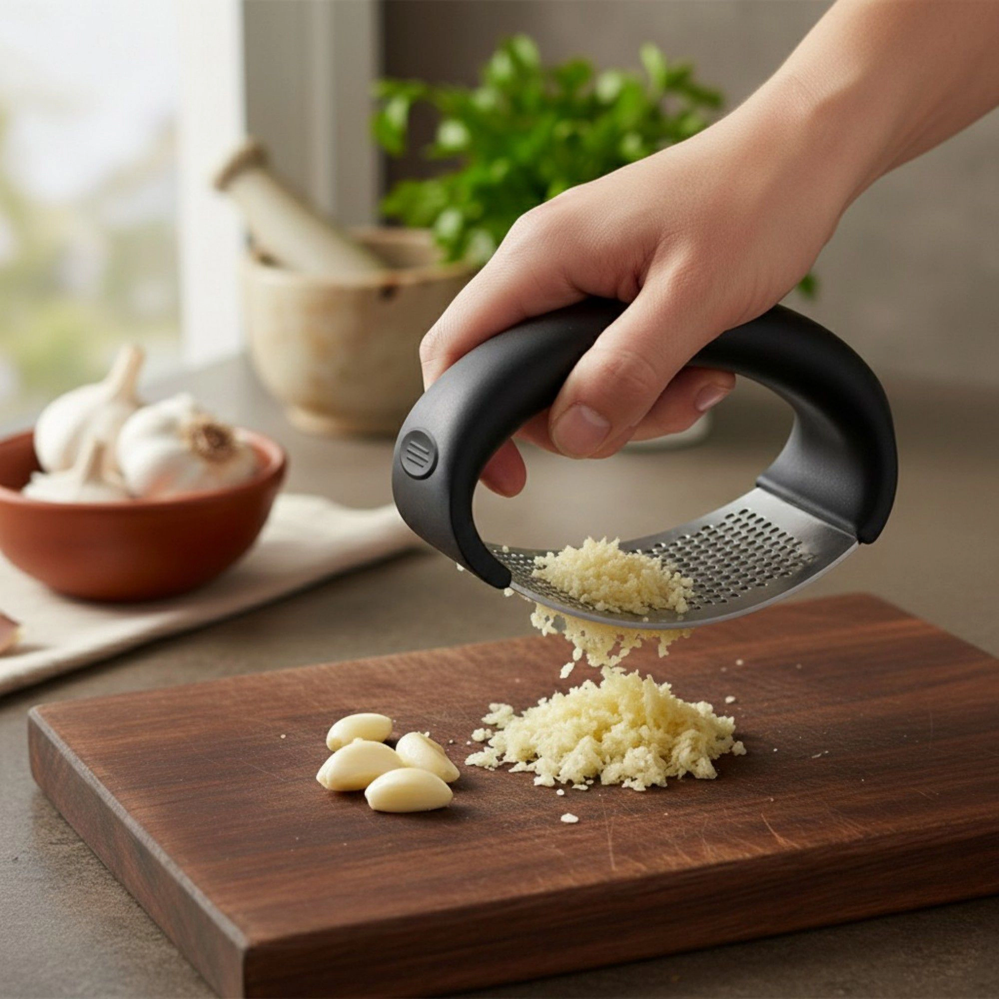 Alilang Unisex 3 Piece Garlic Press Set Handheld Mincer Crusher Tools with Ergonomic Handle