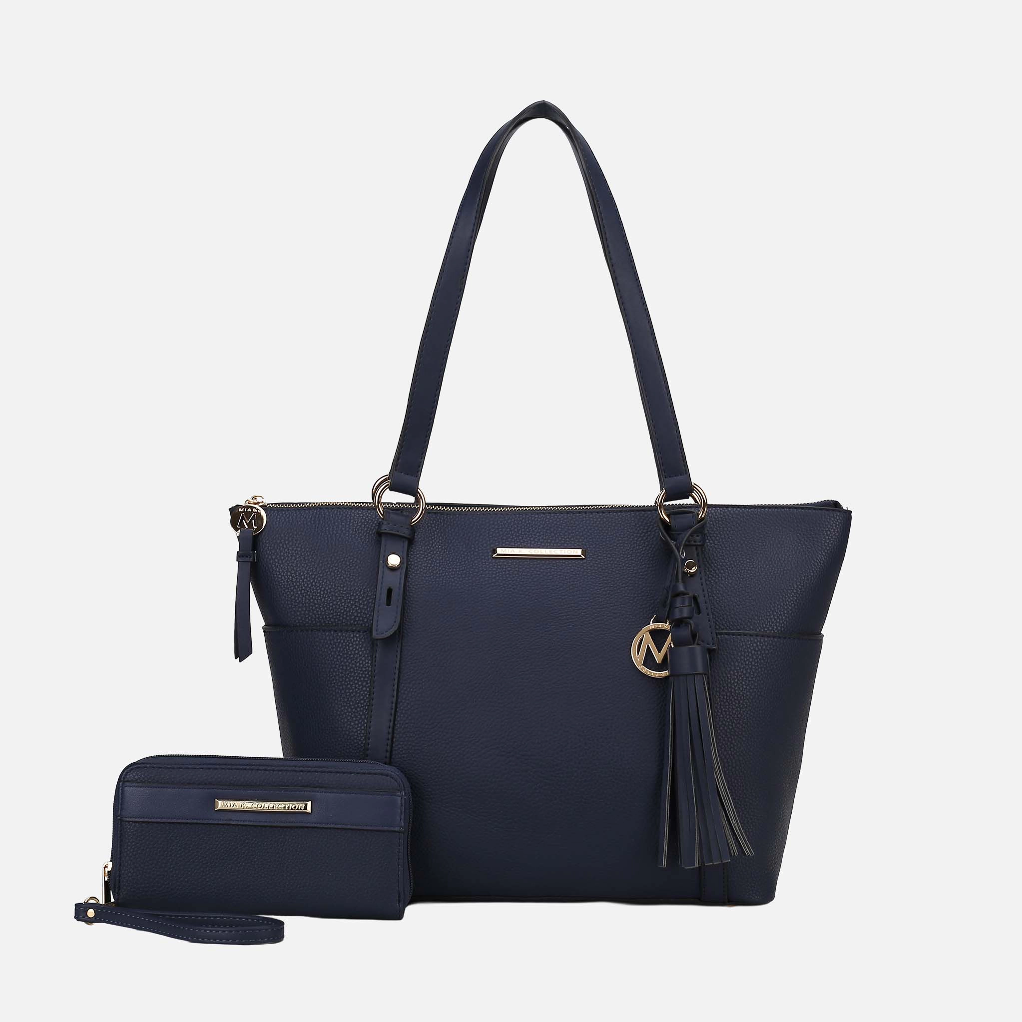 Mia K Collection Gloria Carryall Tote Bag with Matching Wallet - Pebbled Vegan Leather, Gold-Tone Hardware