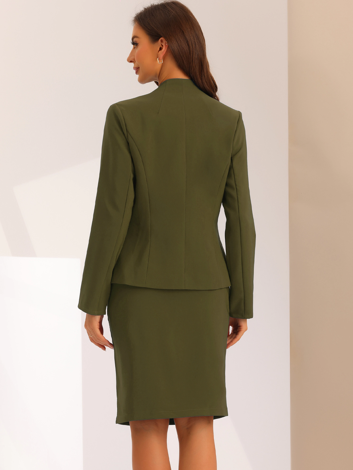 INSPIRE CHIC Women's Collarless Blazer and Pencil Skirt 2 Piece Suit Set