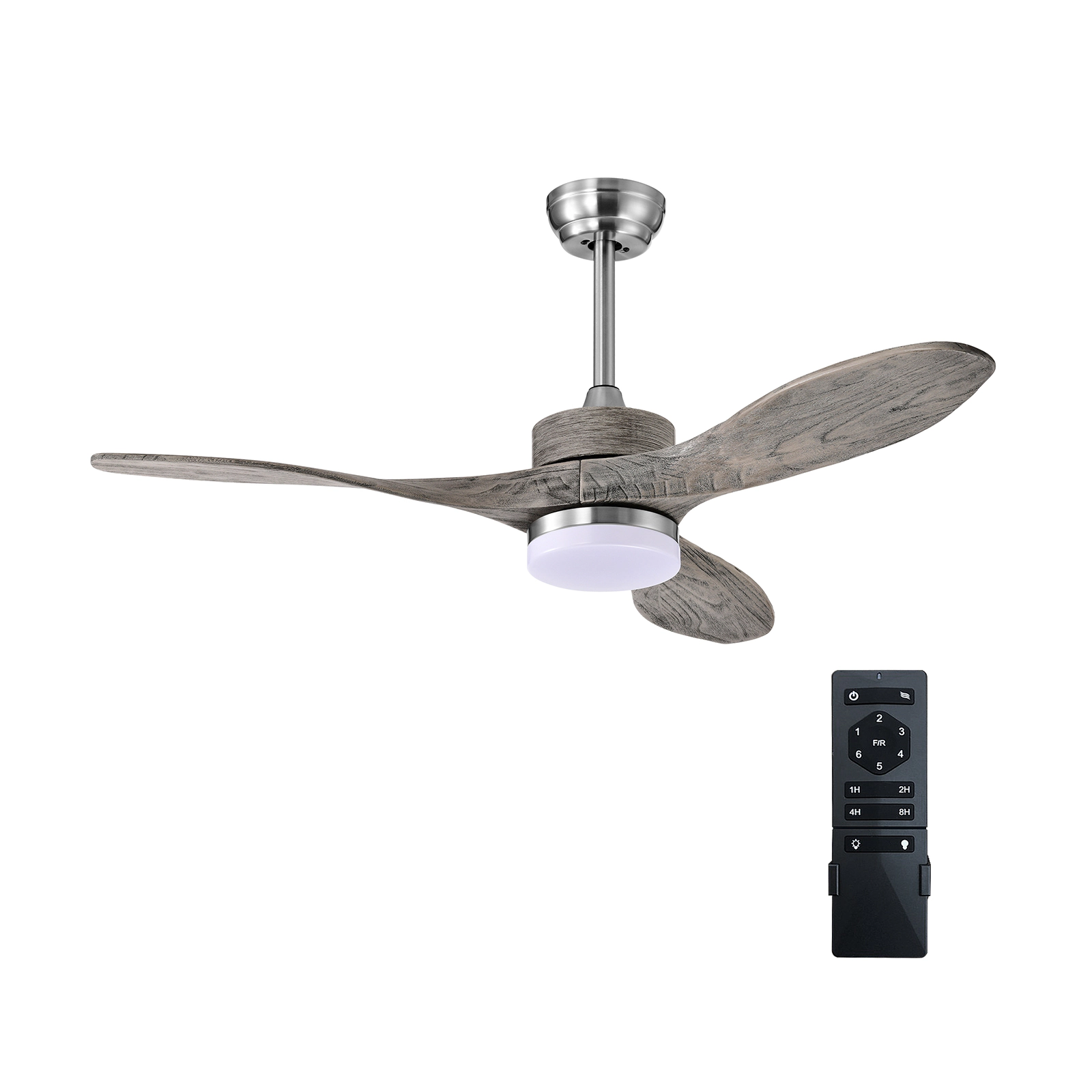 SUGIFT 48-in Wood Ceiling Fan with 18W LED Light 6-Speed DC Motor Remote 3 Paulownia Blades for 215-291 sq.ft Nickel