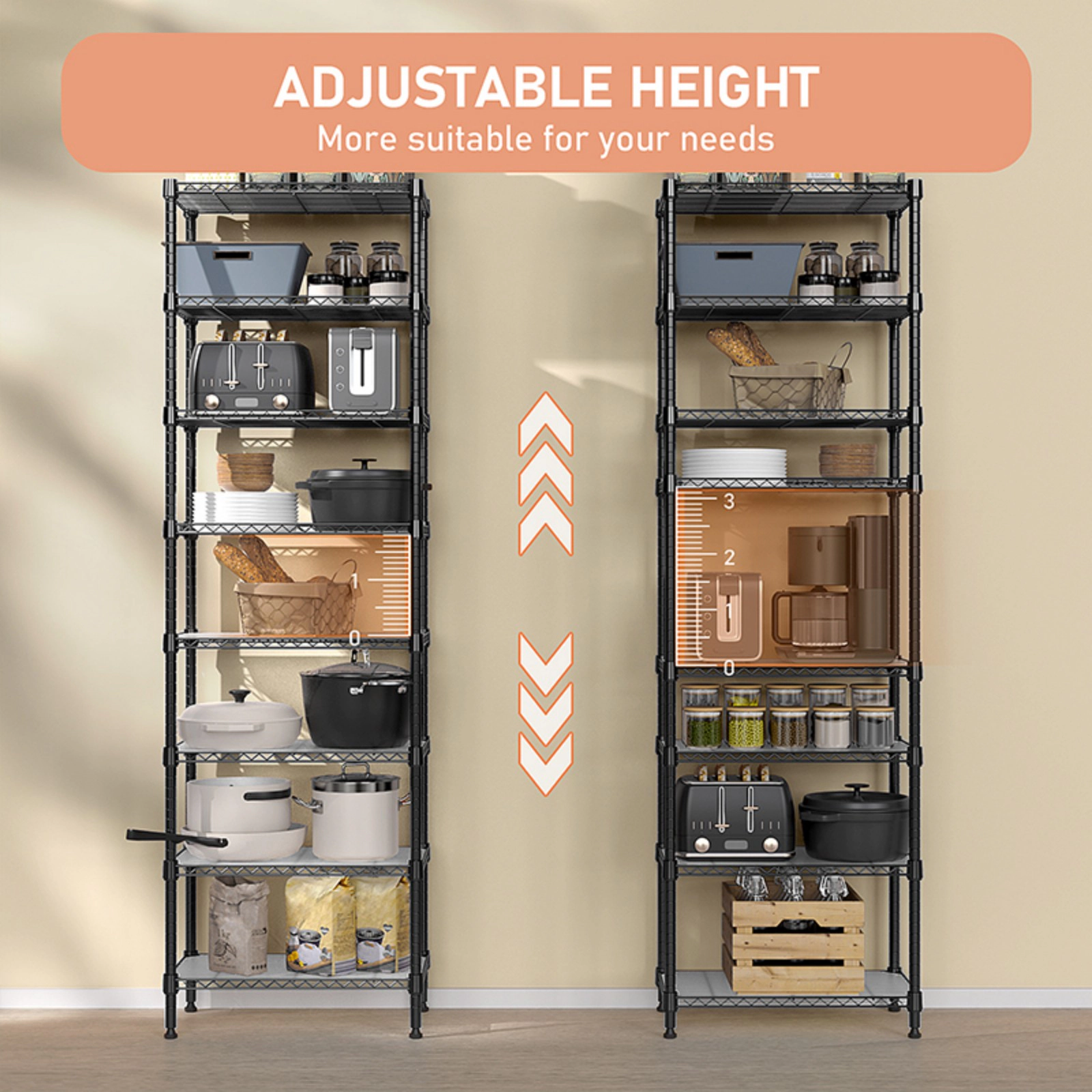 Flynama 8 Tier Black Wire Shelving 2000 LBS 79.5H x 23.6W x 13.8D in Organizer Rack for Laundry Kitchen and Garage