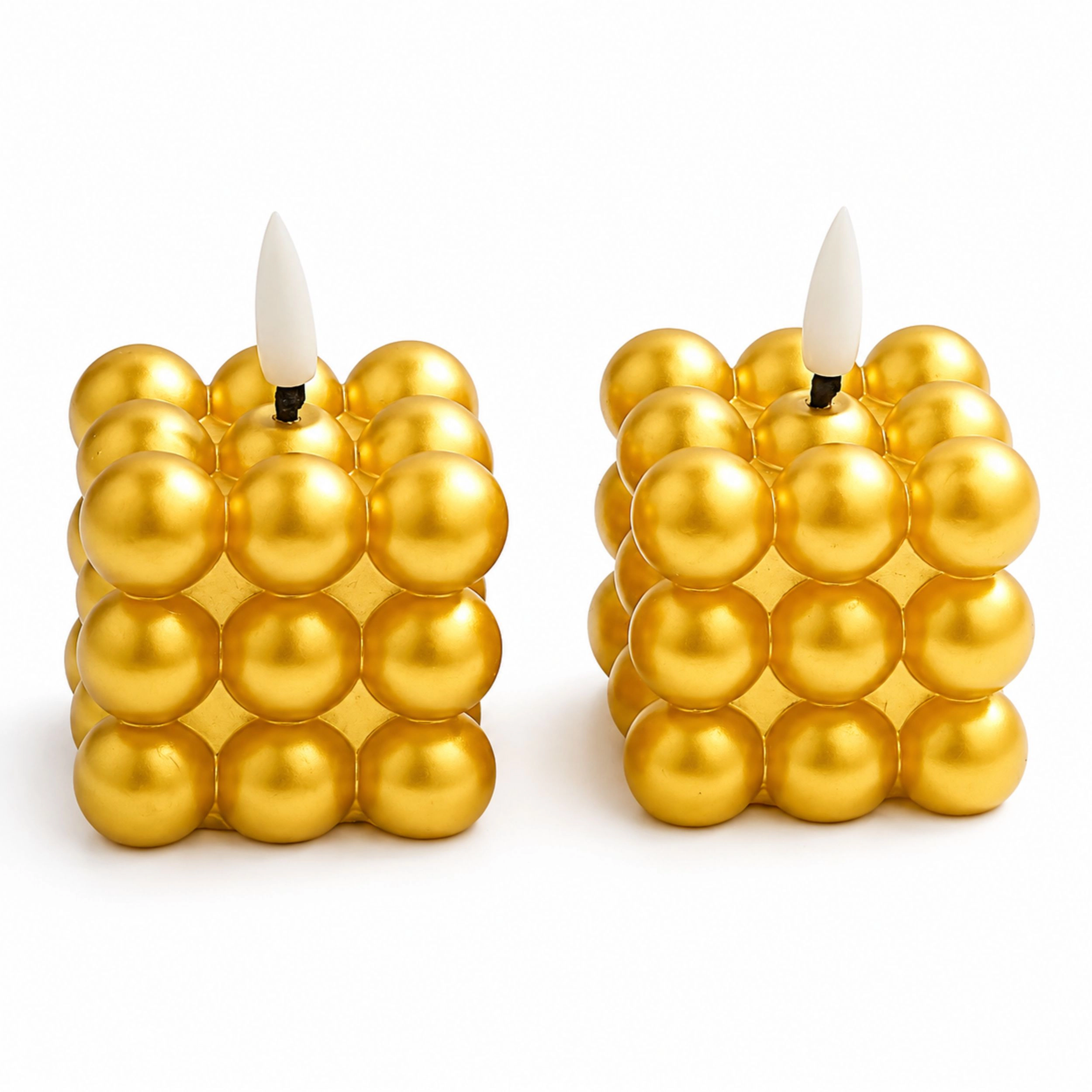 Home Collection Gold Metallic Bubble Cube Flameless LED Candles Pack of 2
