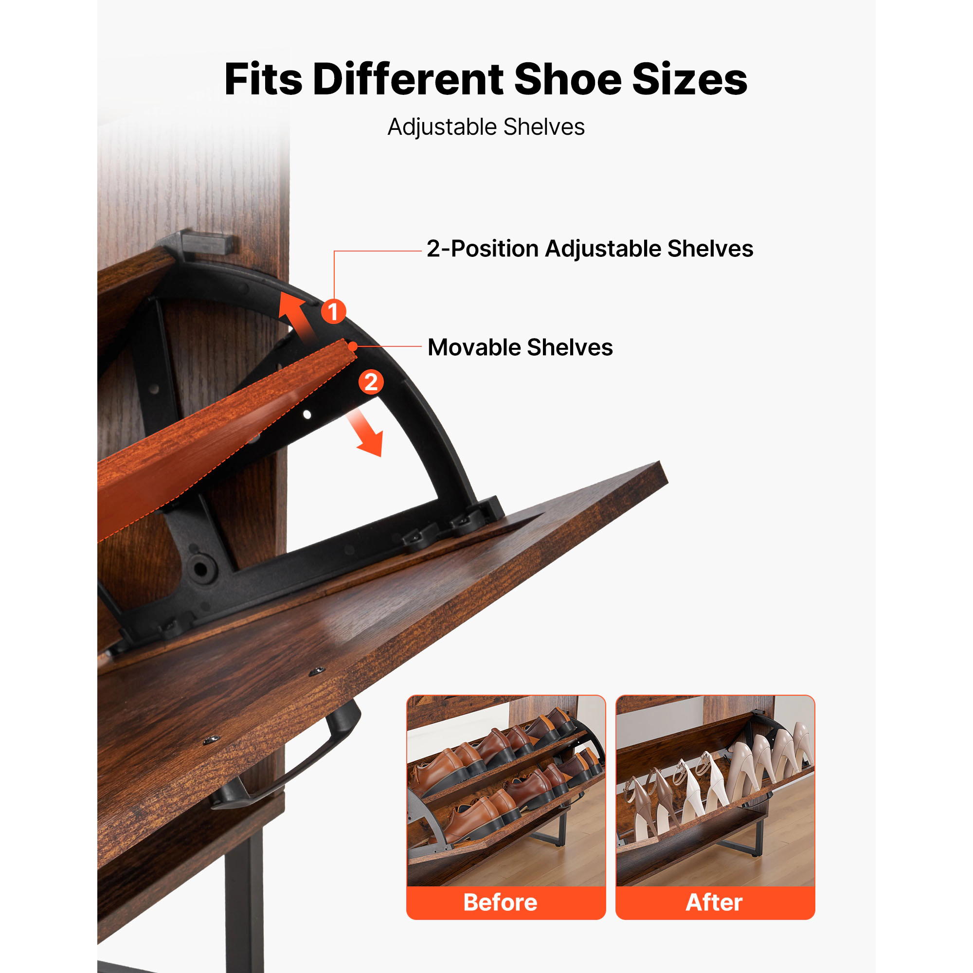 HONGGE Shoe Cabinet with 2 Flip Drawers Shoes Storage Cabinet with Anti-Tipping Device Freestanding Shoe Organizer