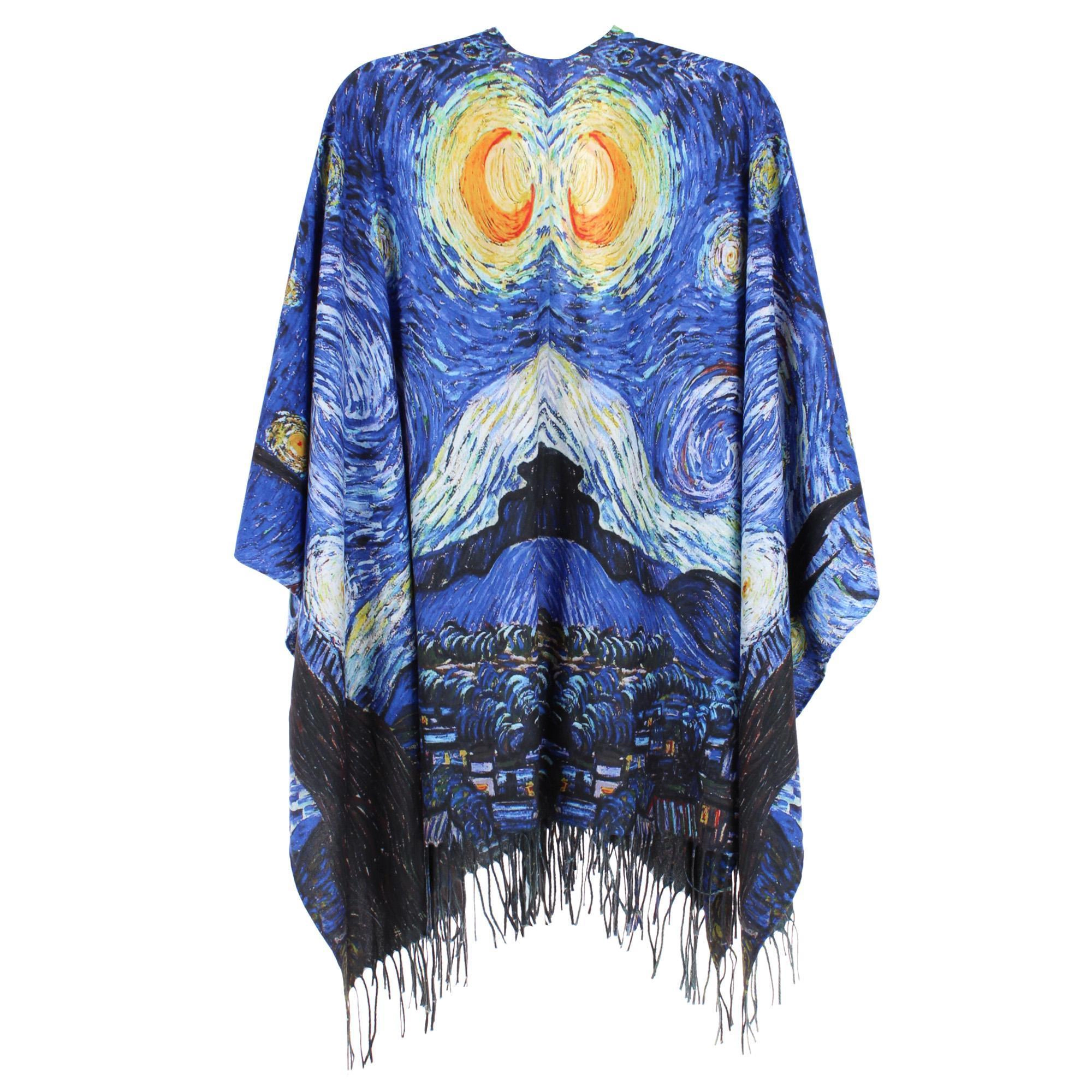 The Magic Scarf Company Women's Van Gogh Starry Night Print Ruana Shawl Cape