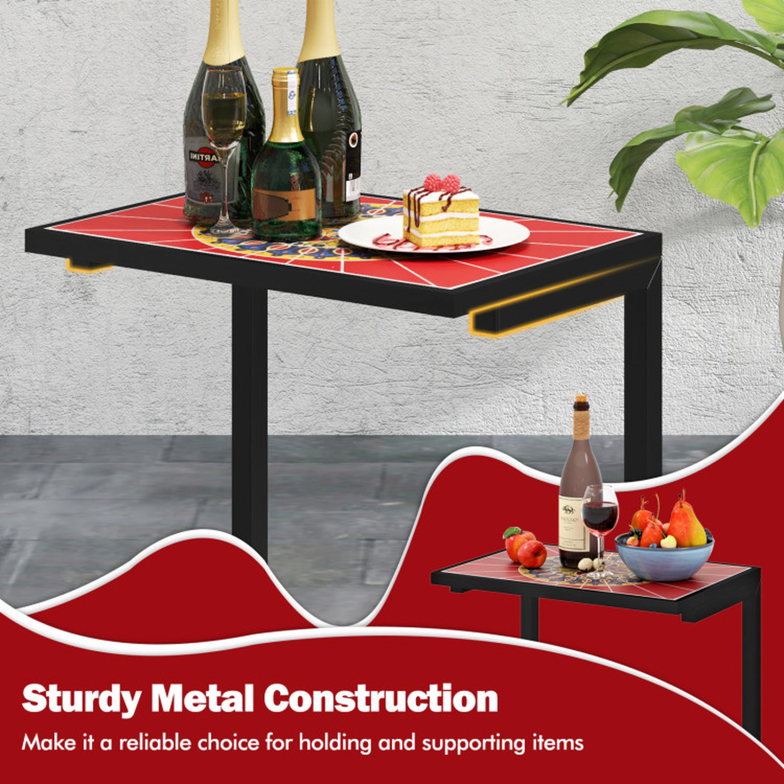 SUGIFT 26-Inch C-Shaped Patio Side Table with Glazed Ceramic Top