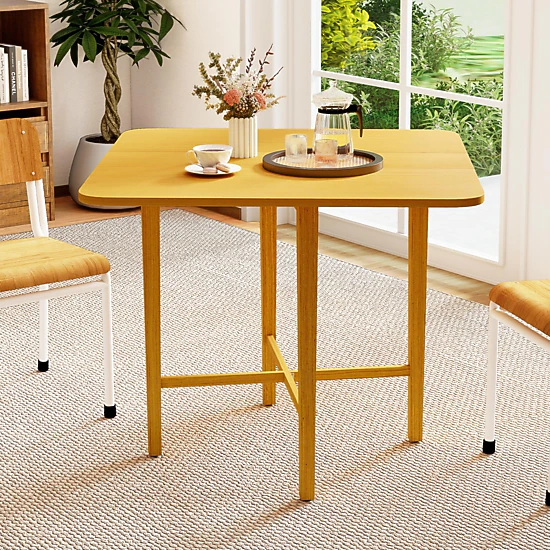 LJG Foldable Dining Table for 2-4 People with Rubber Wood Legs for Small Space