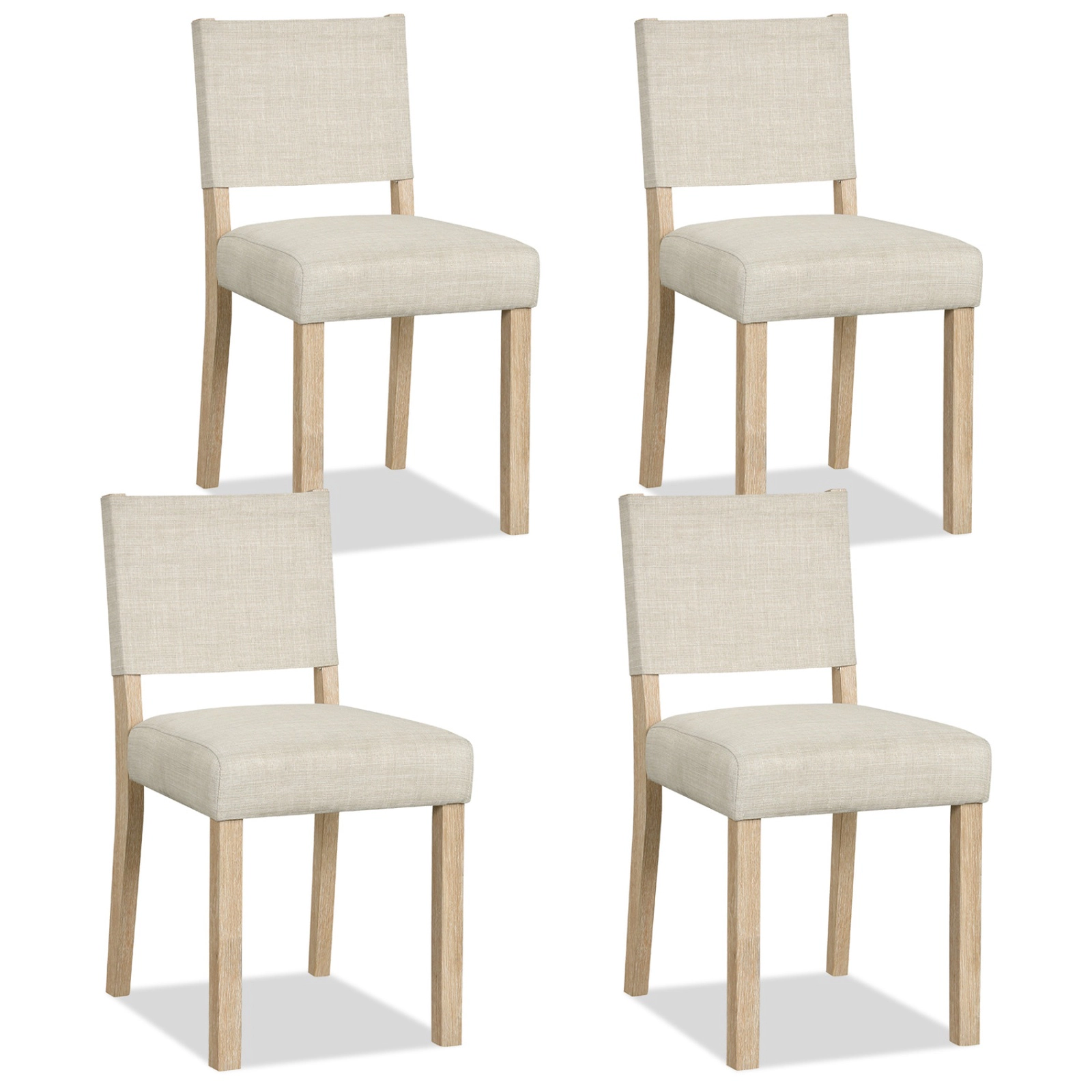 SUGIFT Set of 4 Beige Linen Upholstered Dining Chairs, Solid Rubber Wood Legs