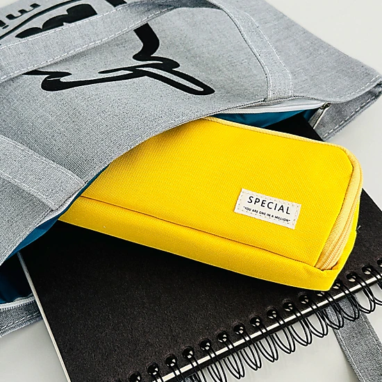 Wrapables Large Capacity Pencil Case, 3 Compartment Pencil Pouch for Stationery Pens, Yellow