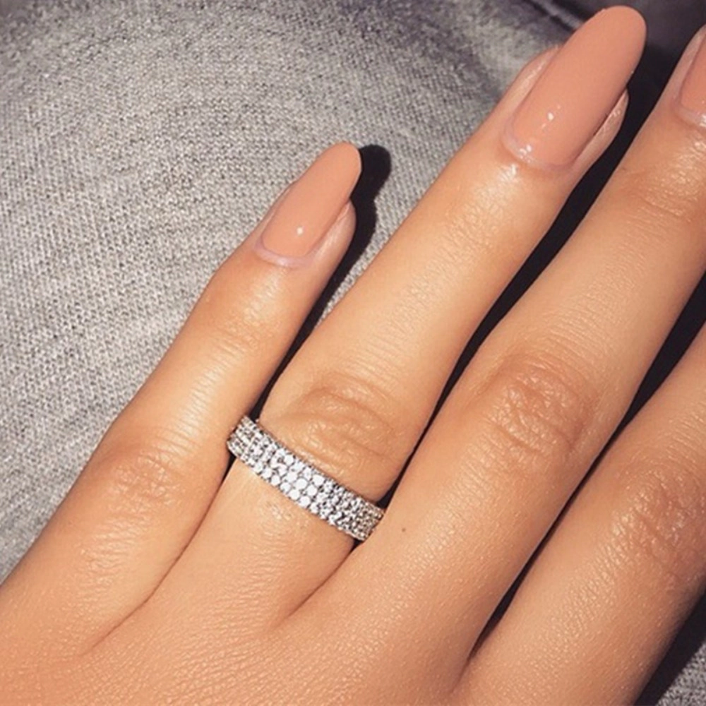 Wardrobe Whimsy Womens Three‑Row Pave Cubic Zirconia Eternity Silver Tone Stackable Wedding Band Ring