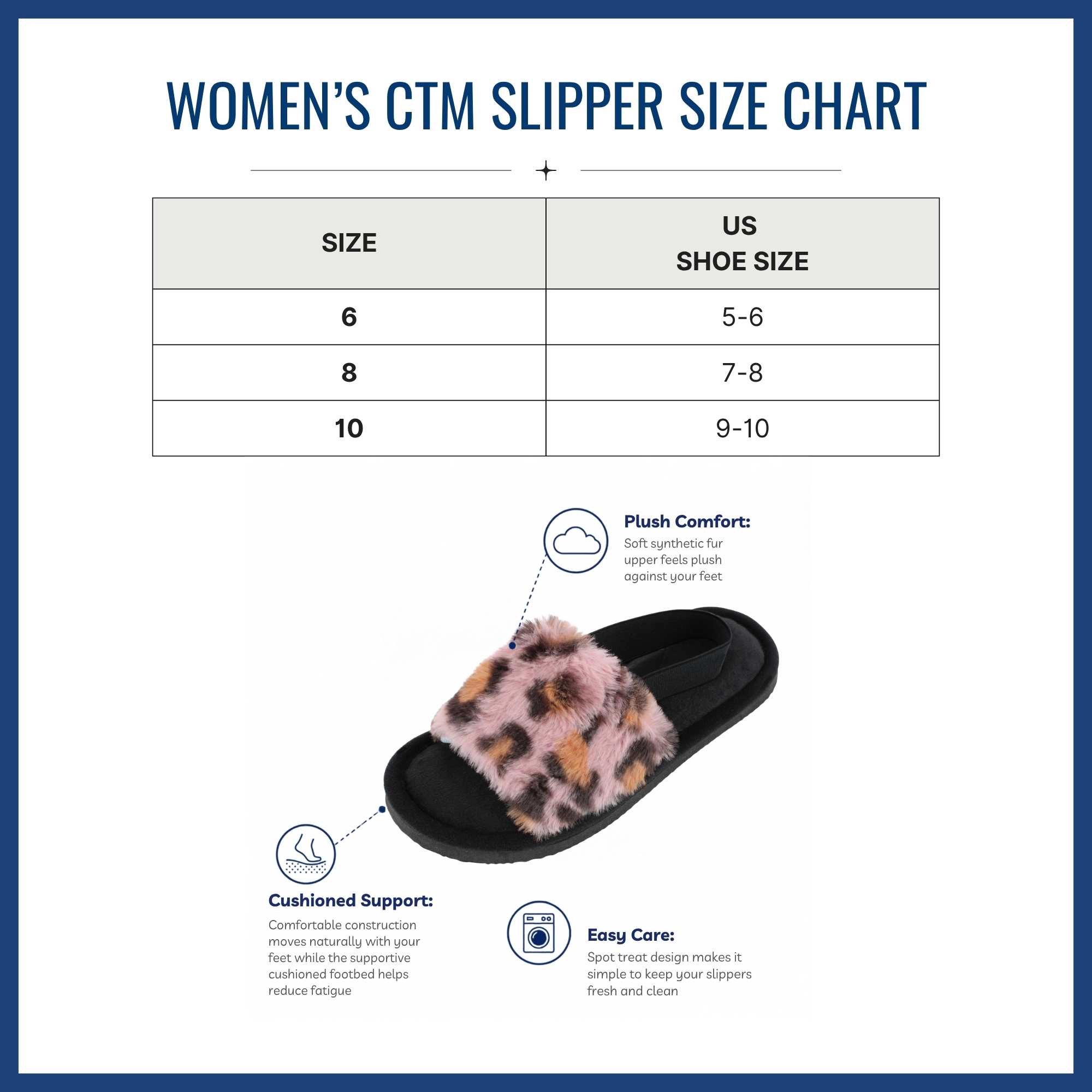 CTM Women's Cozy Leopard Plush Open Toe Slippers with Back Strap