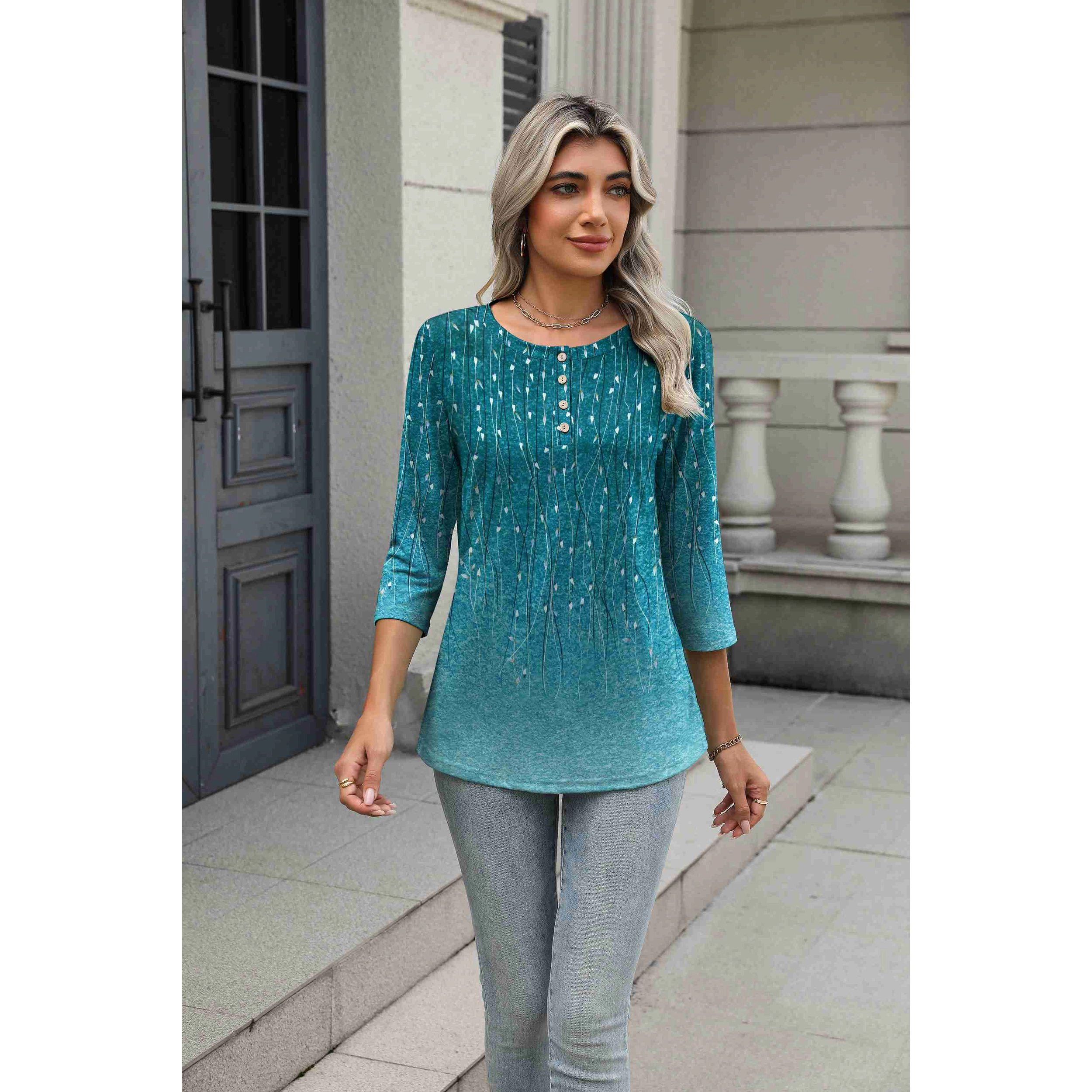 Zeagoo Women Crew Neck Three Quarter Sleeve T Shirt