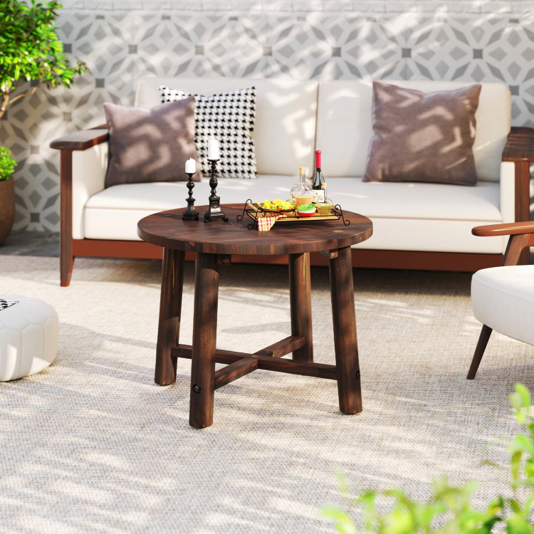 Hivvago Patio End Table With Solid Wood Structure For Garden Deck Poolside And Indoors-Brown
