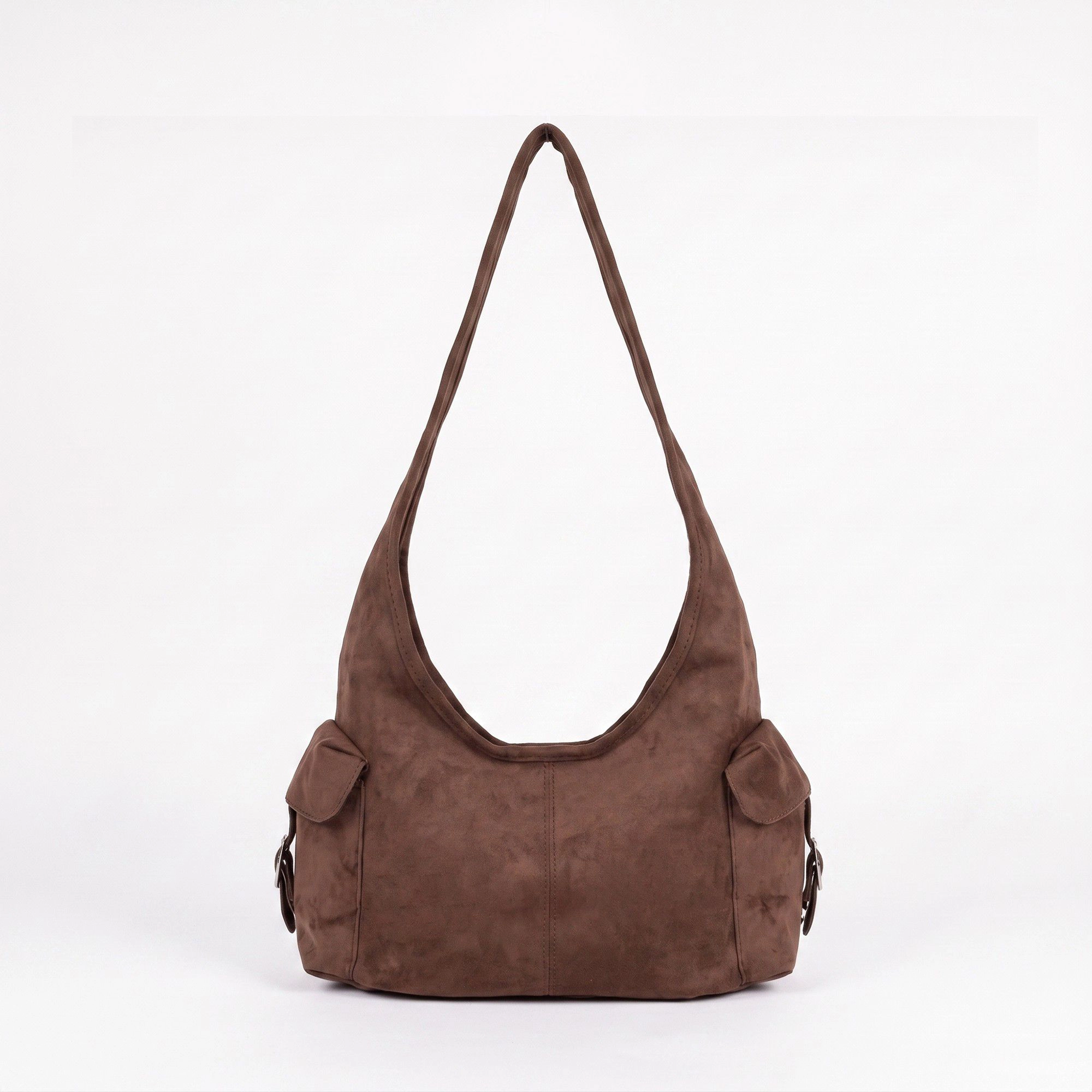Alilang Women's Slouchy Suede Look Hobo Shoulder Bag with Front and Side Pockets 10.6x5x5in