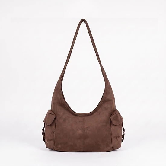 Alilang Women's Slouchy Suede Look Hobo Shoulder Bag with Front and Side Pockets 10.6x5x5in