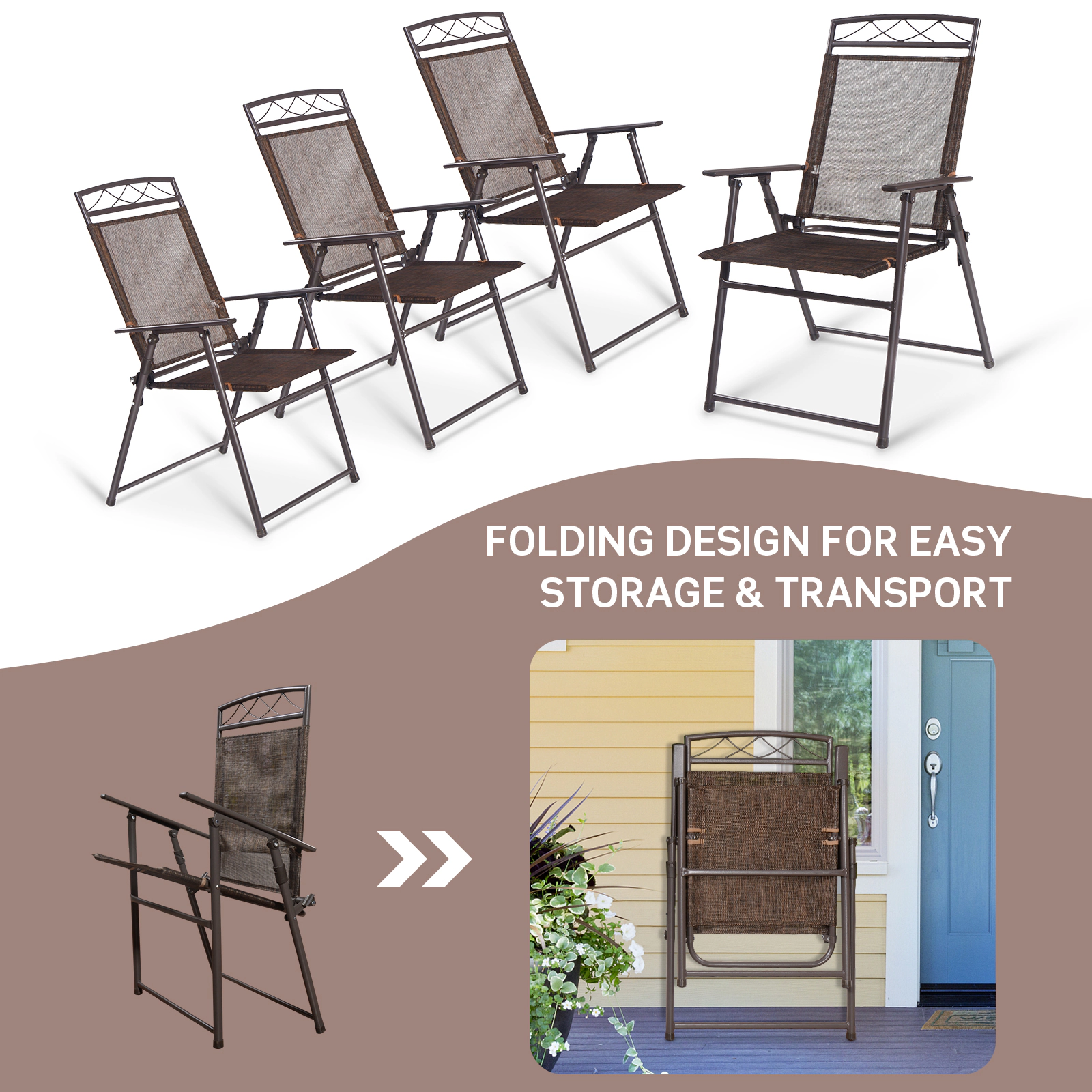 SlickBlue Set of 4 Folding Patio Chairs Steel Frame Camping Lawn Chairs
