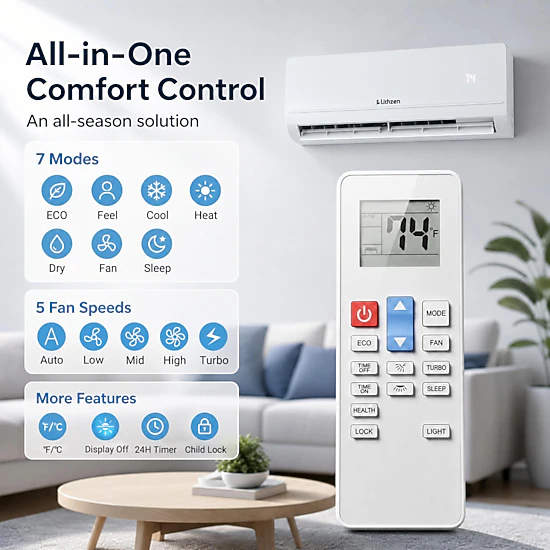 LJG Lithzen 12000 BTU 208-230V 17 SEER2 Mini Split Air Conditioner and Heater WiFi Enabled