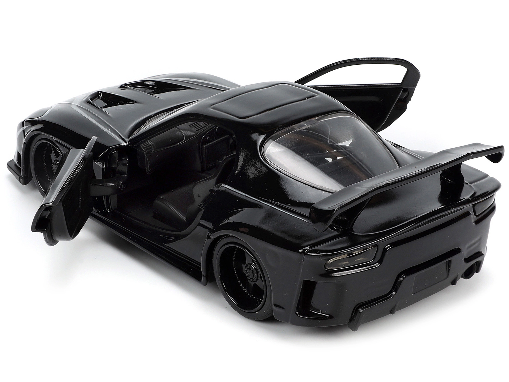 Jada 1995 Mazda RX-7 RHD (Right Hand Drive) Black and Black Panther Diecast Figure "The Avengers" "Hollywood
