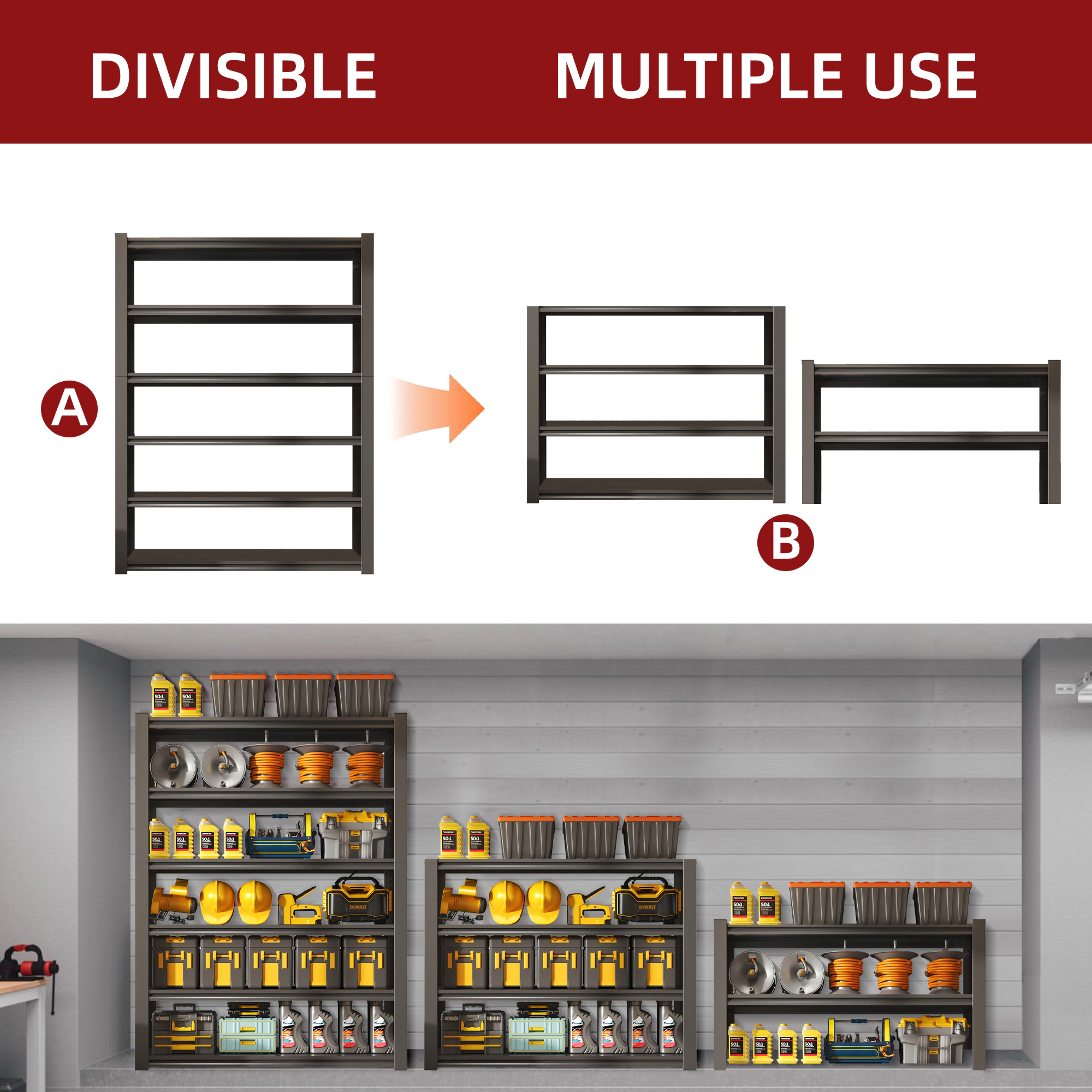Flynama 6 Tier Heavy Duty Black Metal Utility Shelving Unit Solid Ventilated Shelves 48 in W x 18 in D x 82 in H