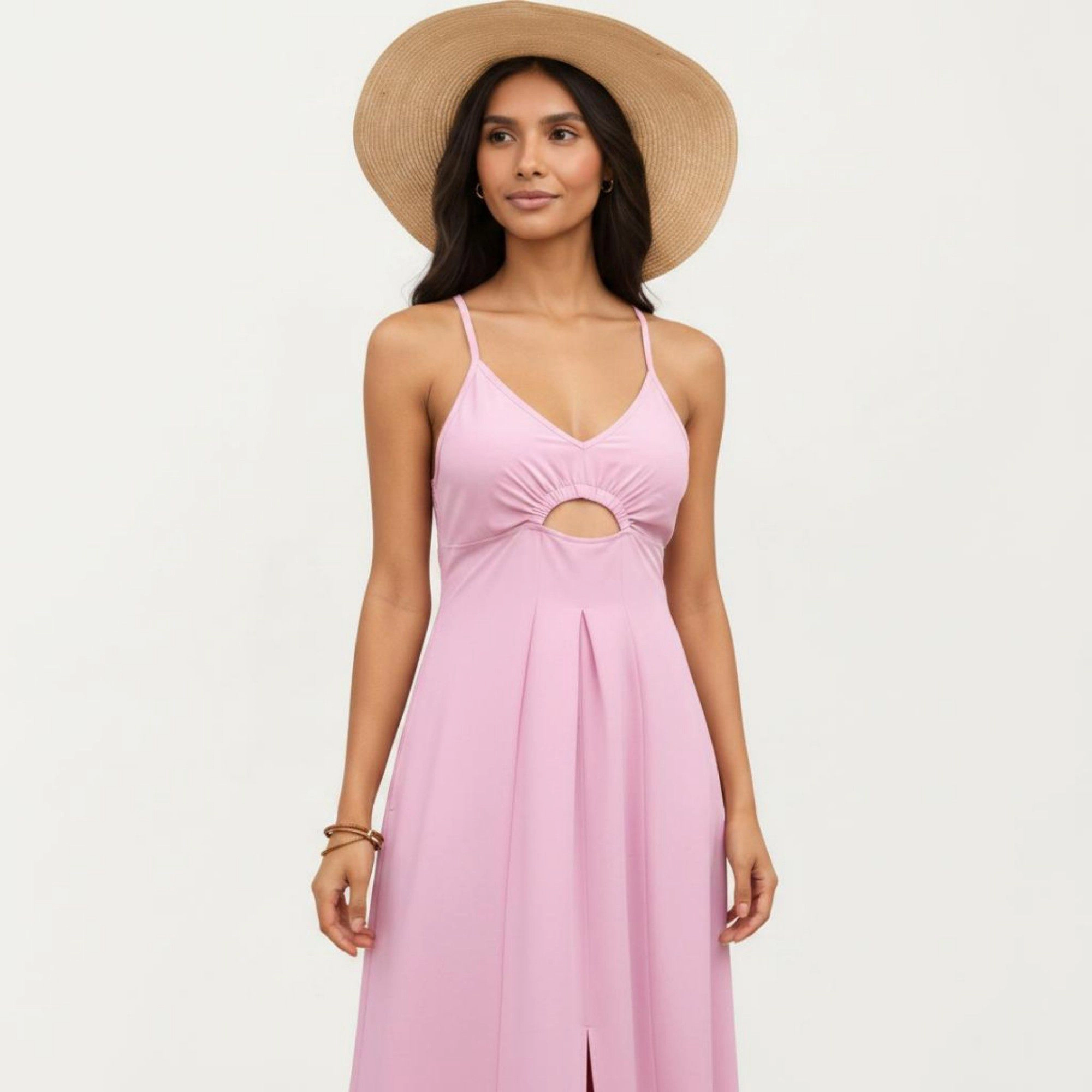 Anna-Kaci Women's Sleeveless Cutout Front Smocked Back Maxi Dress