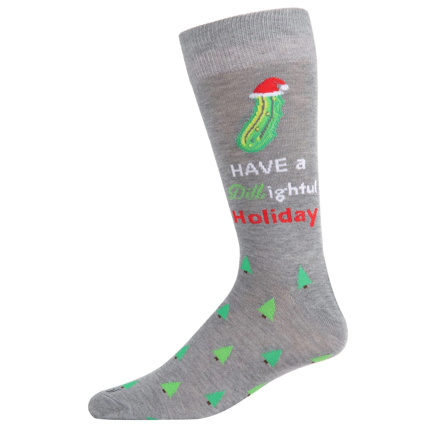 MeMoi Men's Dill-ightful Holiday Pickle Novelty Crew Socks