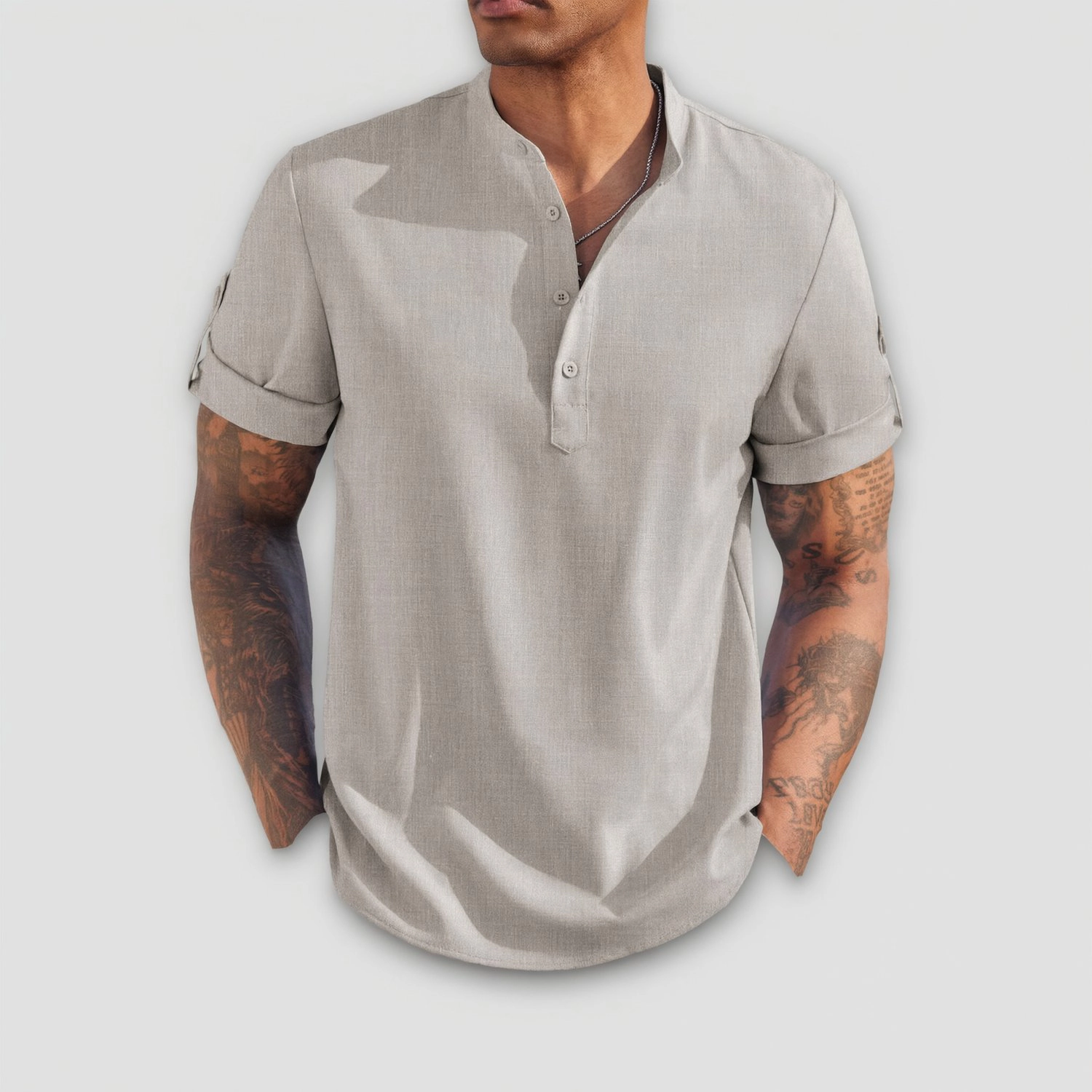 COOFANDY Mens  Short Sleeve Henley Shirt V Neck Button Casual Curved Hem Tops