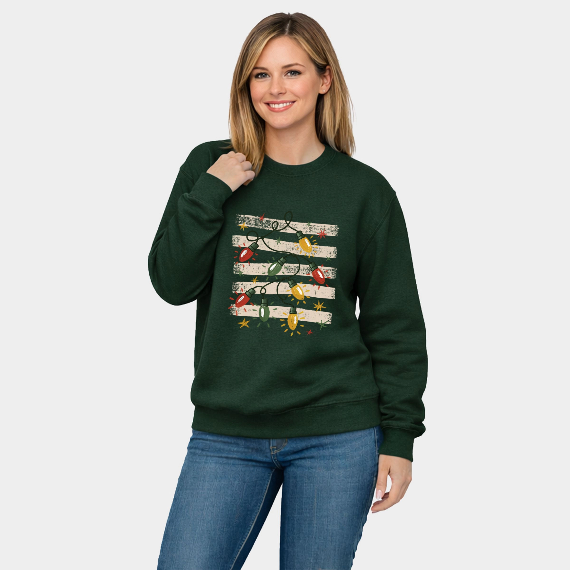 Simply Sage Market - Women's Graphic Sweatshirt Christmas Lights Stripes