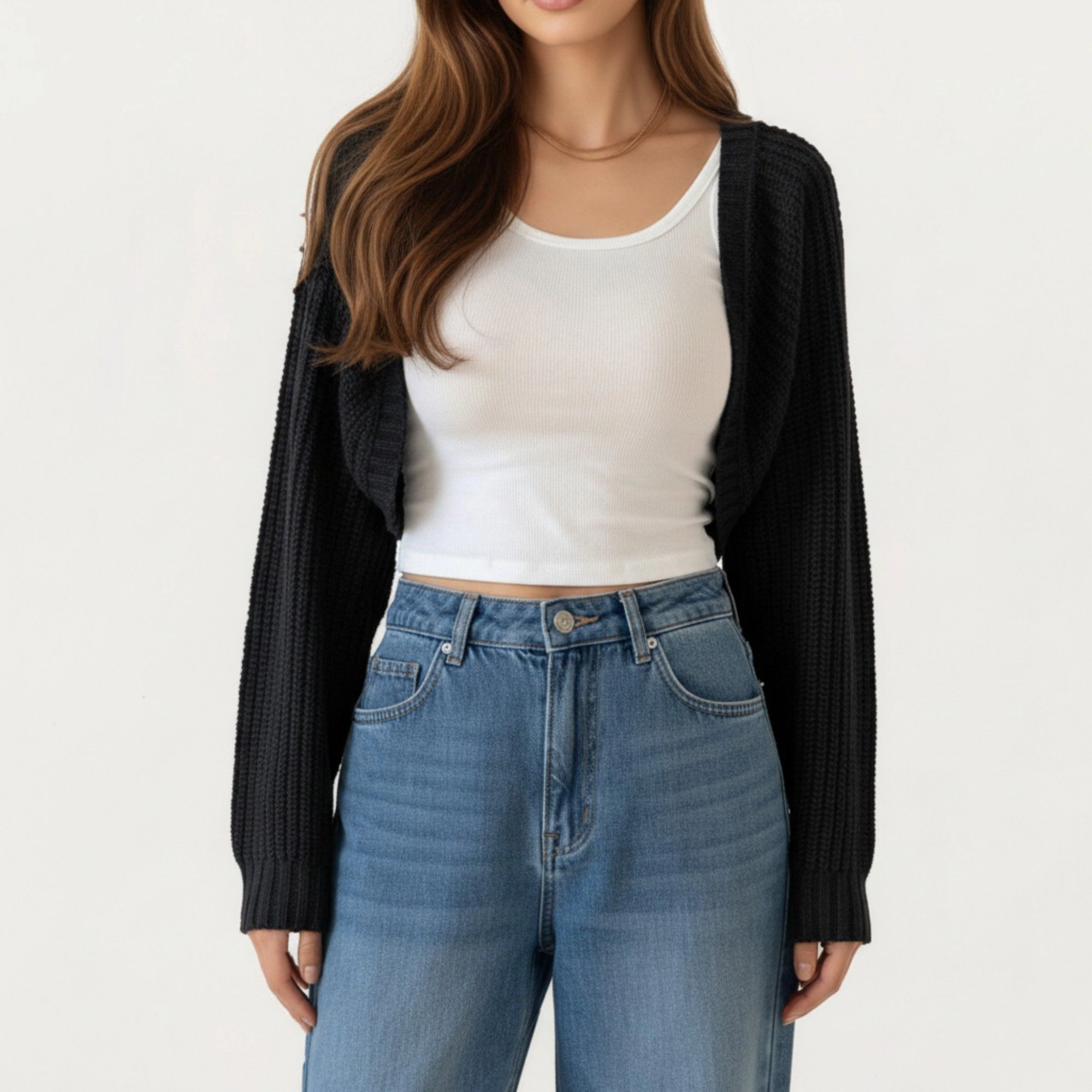 Anna-Kaci Women's Cropped Knit Shrug Cardigan with Soft Textured Rib Fabric and Open Front Bolero Silhouette