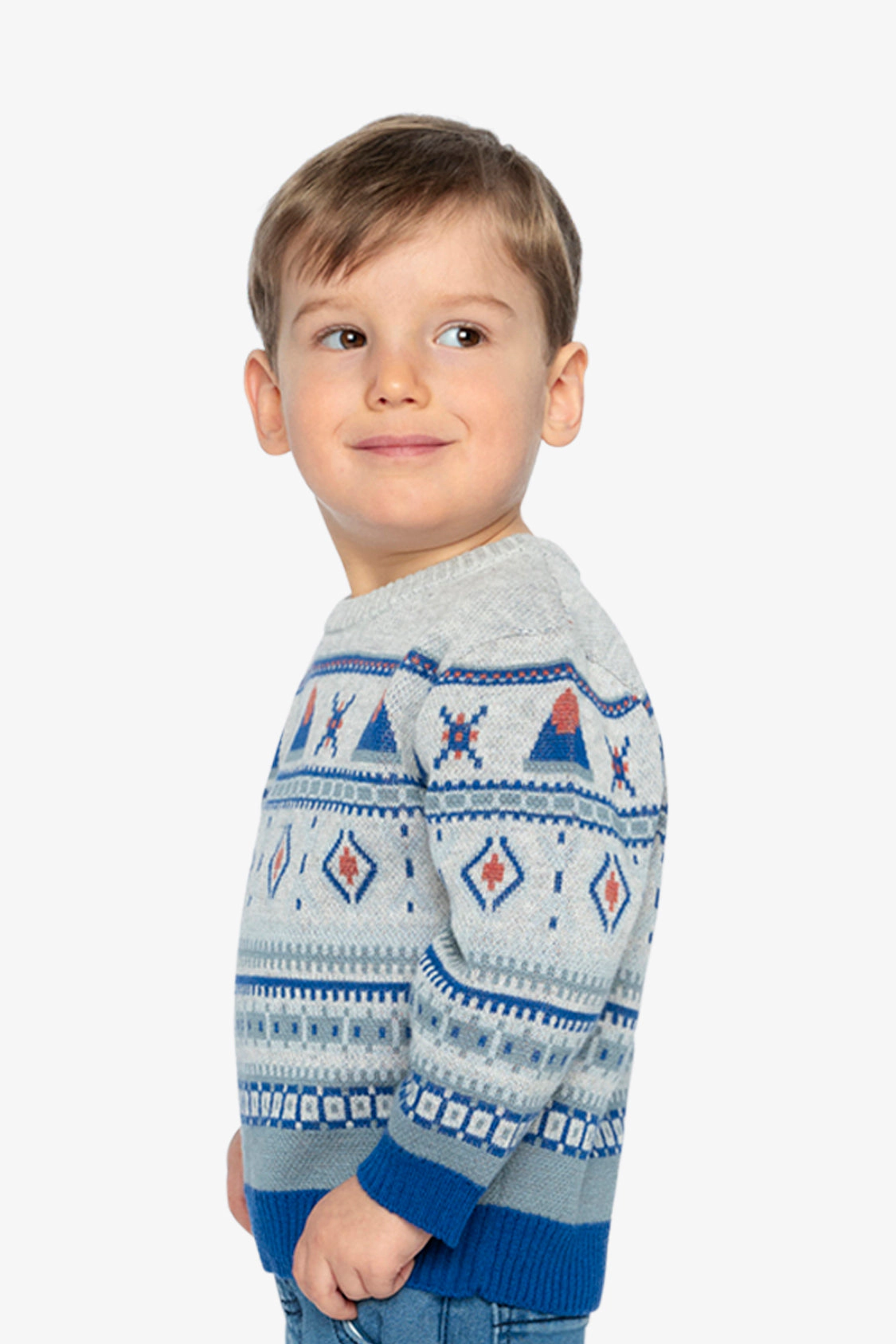 Deux par Deux Boys Fair Isle Jacquard Knit Crewneck Sweater