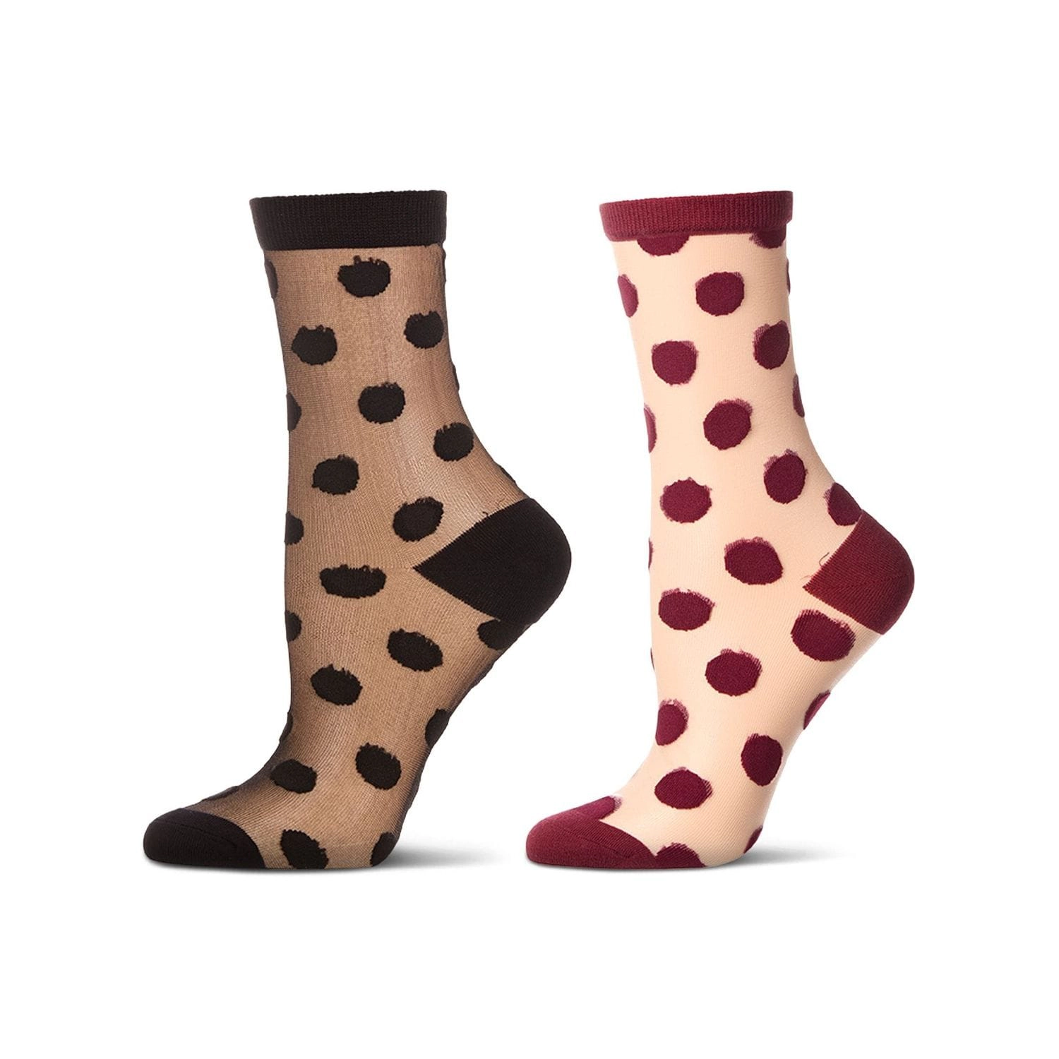 MeMoi 2 Pair Women's Sheer Cotton-Rich Polka Dot Crew Socks