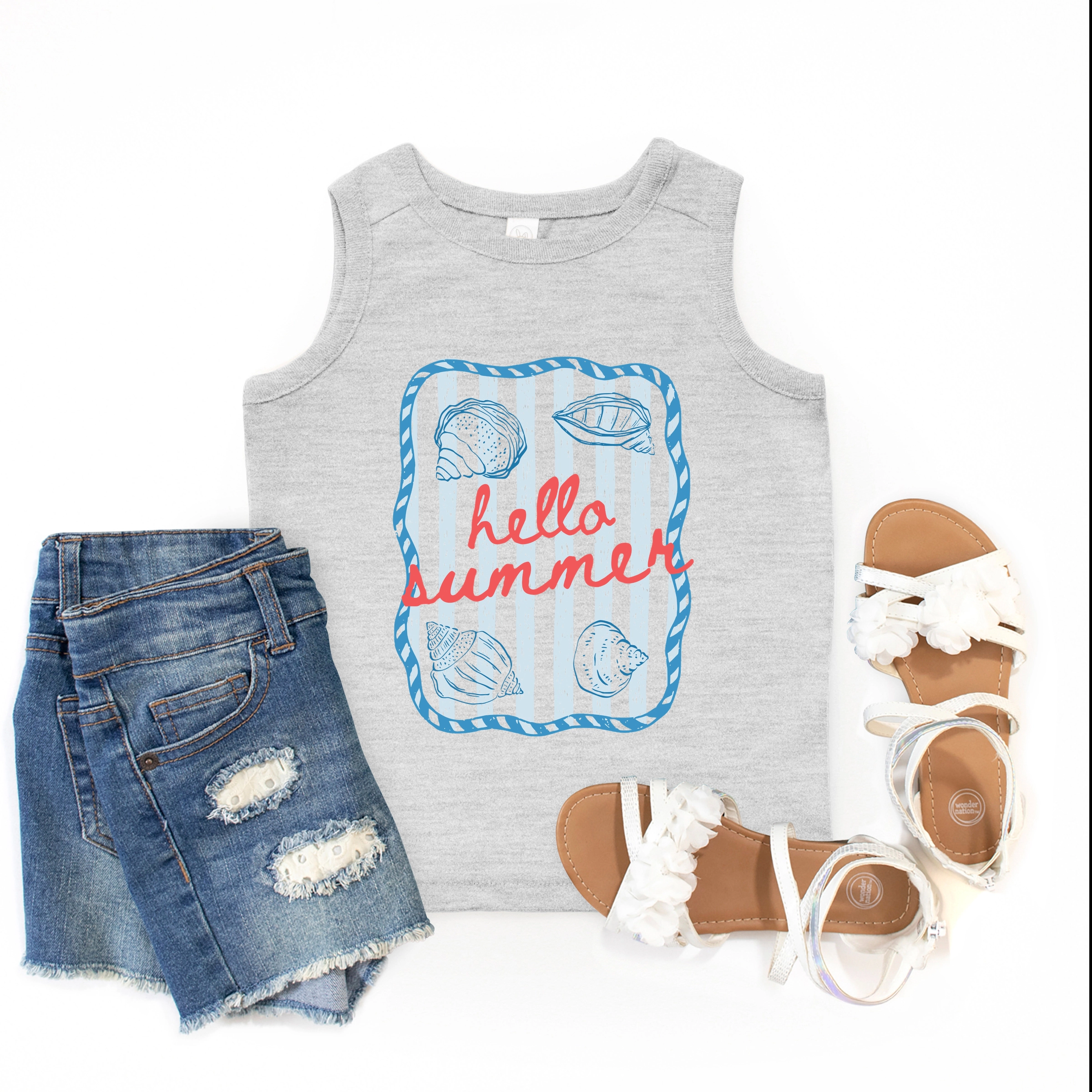 The Juniper Shop - Youth Tank Top Hello Summer Sea Shells