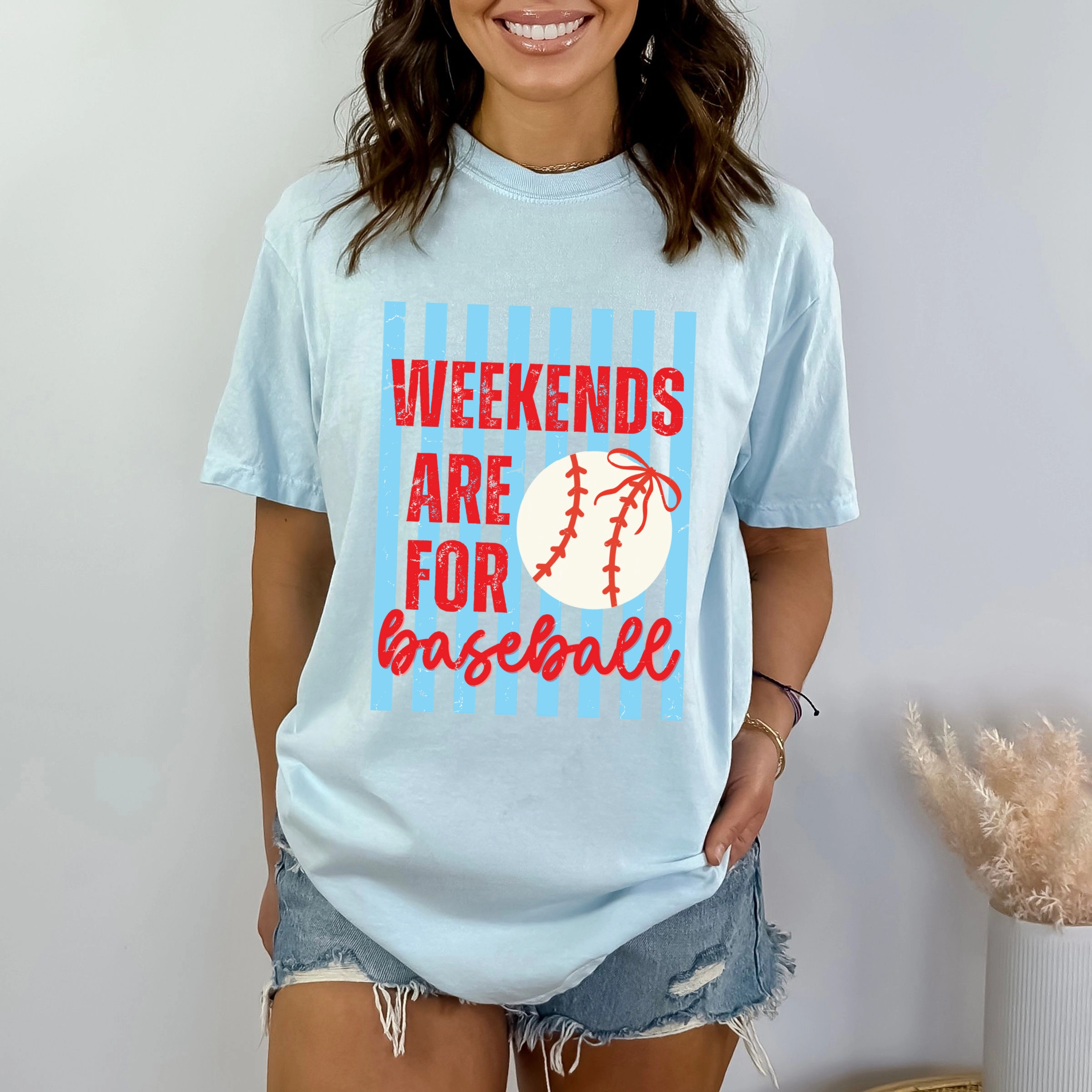 Simply Sage Market - Weekends Are For Baseball Stripes Women's Garment Dyed Graphic T-Shirt