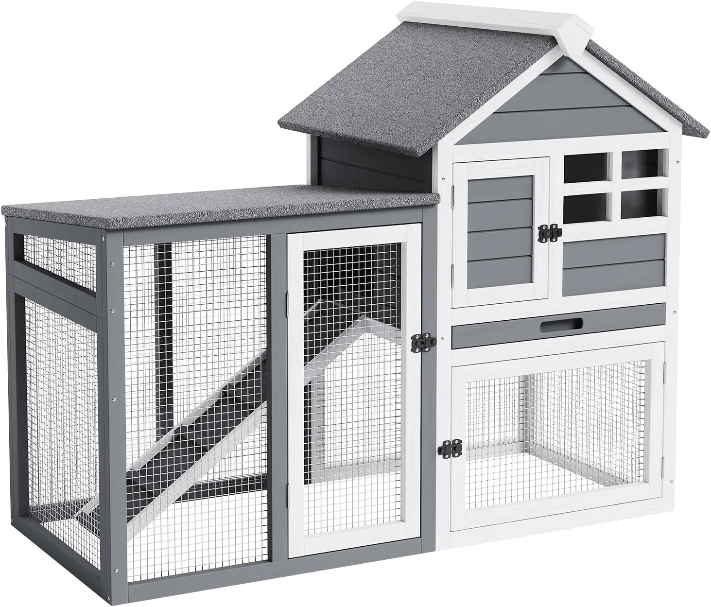 2-Tier Wooden Rabbit Chicken Cage, Indoor-Outdoor Pet Hutch with Ramp & Waterproof Panels
