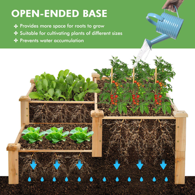 Hivvago 3-Tier Wooden Raised Garden Bed with Open-Ended Base