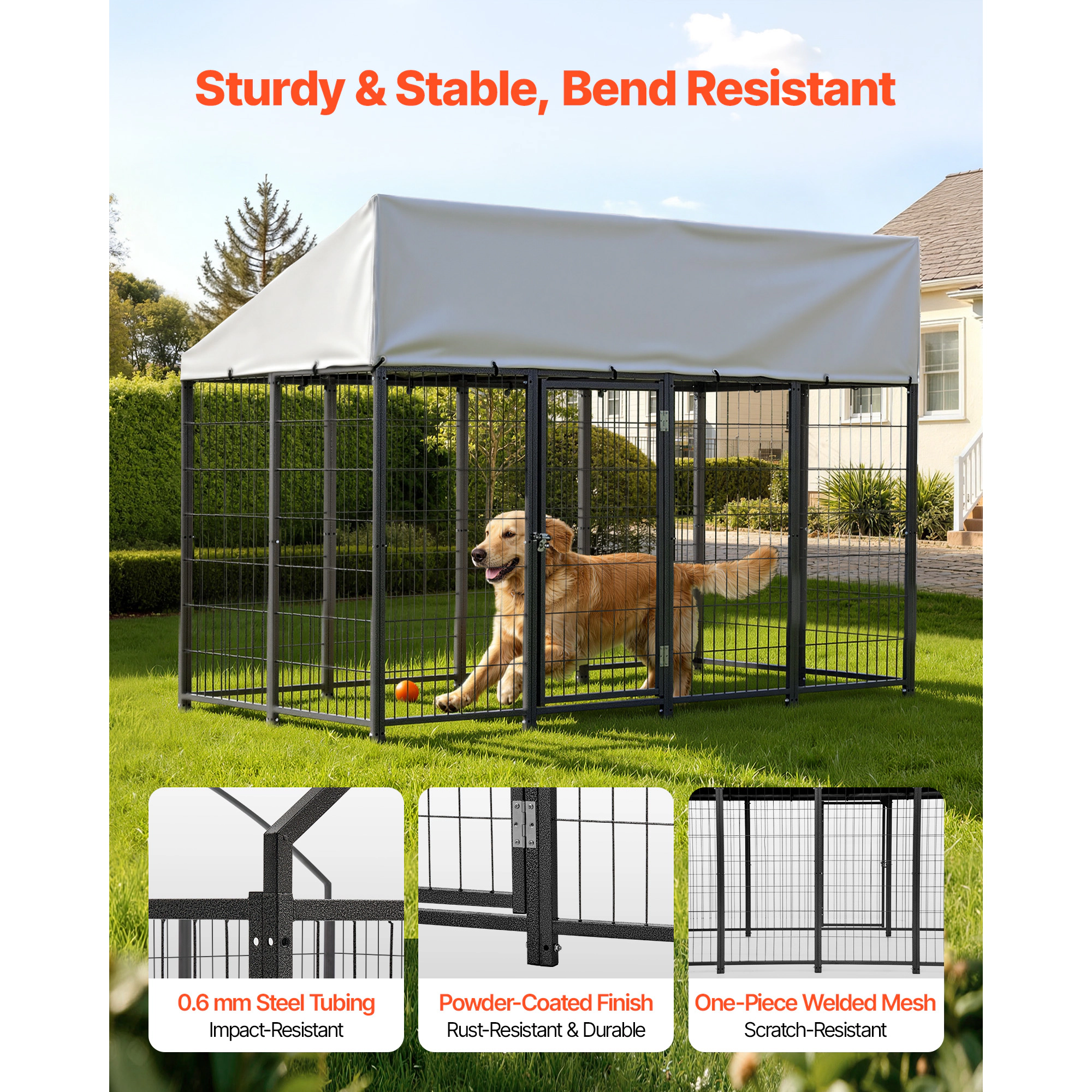HONGGE 7.87 x 3.94 x 5.4 ft Outdoor Dog Kennel with Waterproof UV-Resistant Roof and Secure Lock for Large Dogs
