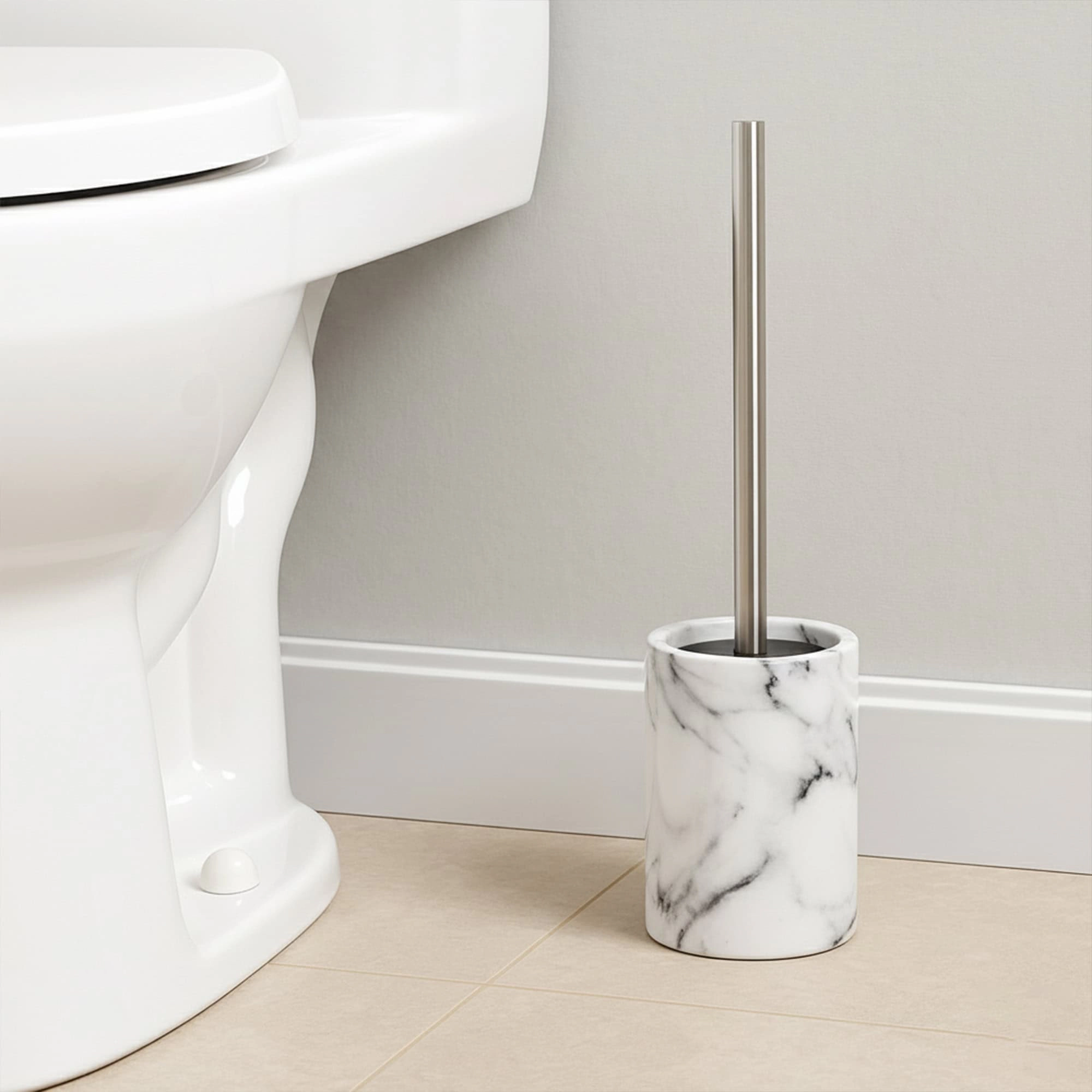 Evideco French Home Goods Marble Dolomite Toilet Brush Set - White with Gray Veining