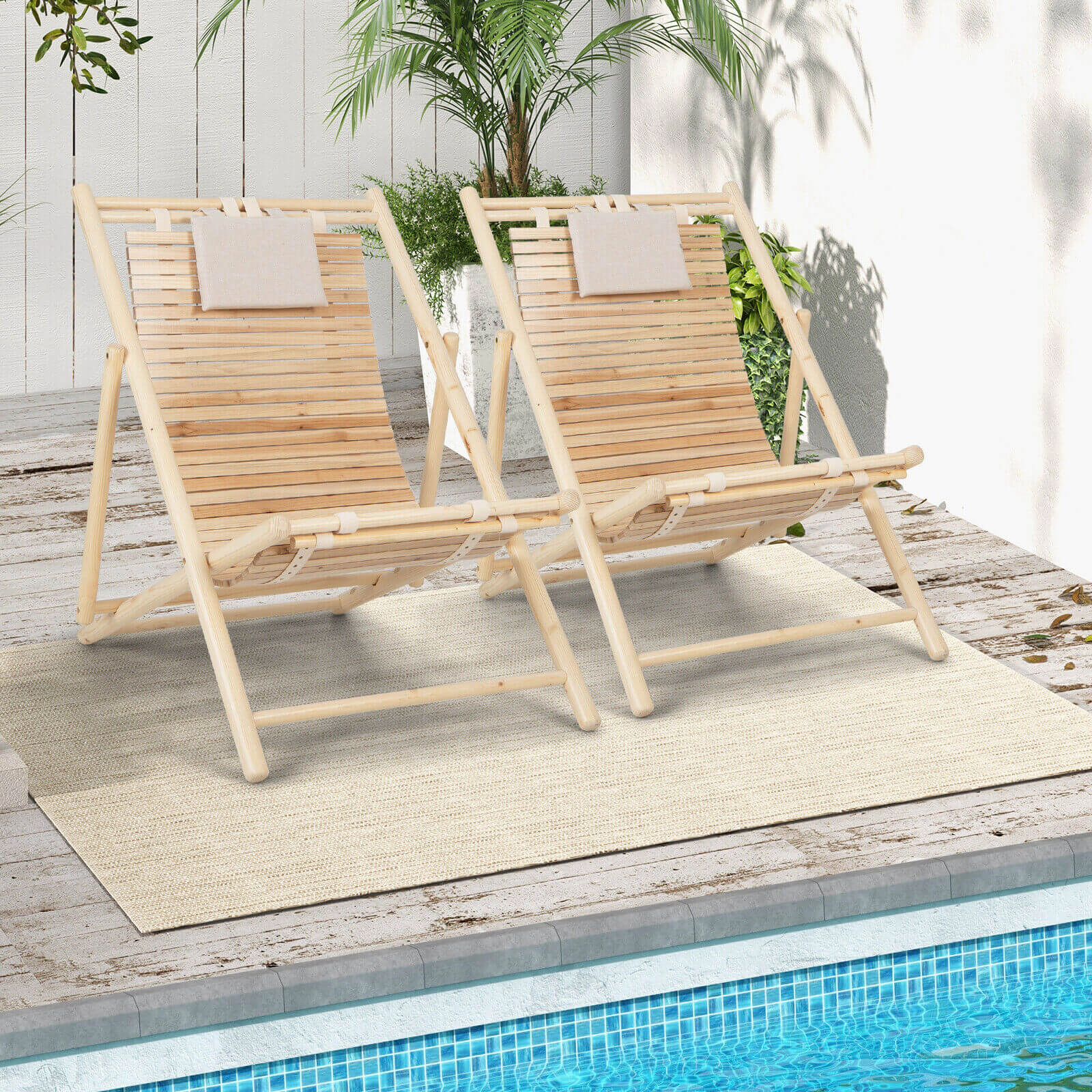 LJG Solid Fir Wood Lounge Chair with 3-Level Adjustable