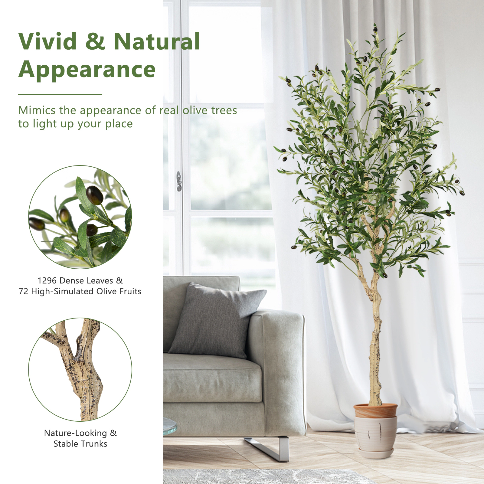 Slickblue 6 ft Faux Olive Plant with Olive Fruits, Weighted Planter for Indoor Decor