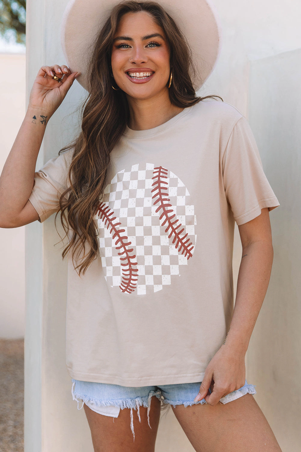 Threaded Pear Women's Checkered Baseball Graphic Tee