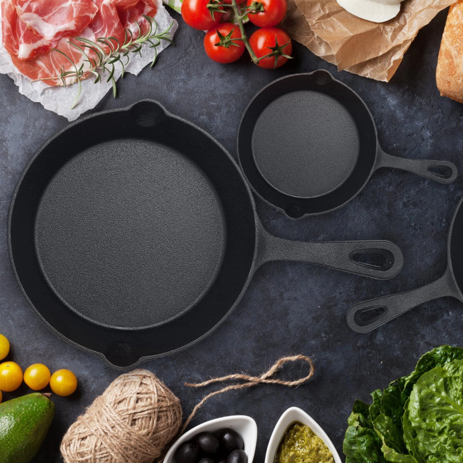 GBruno Pre-Seasoned Cast Iron Skillet Set 3-Piece