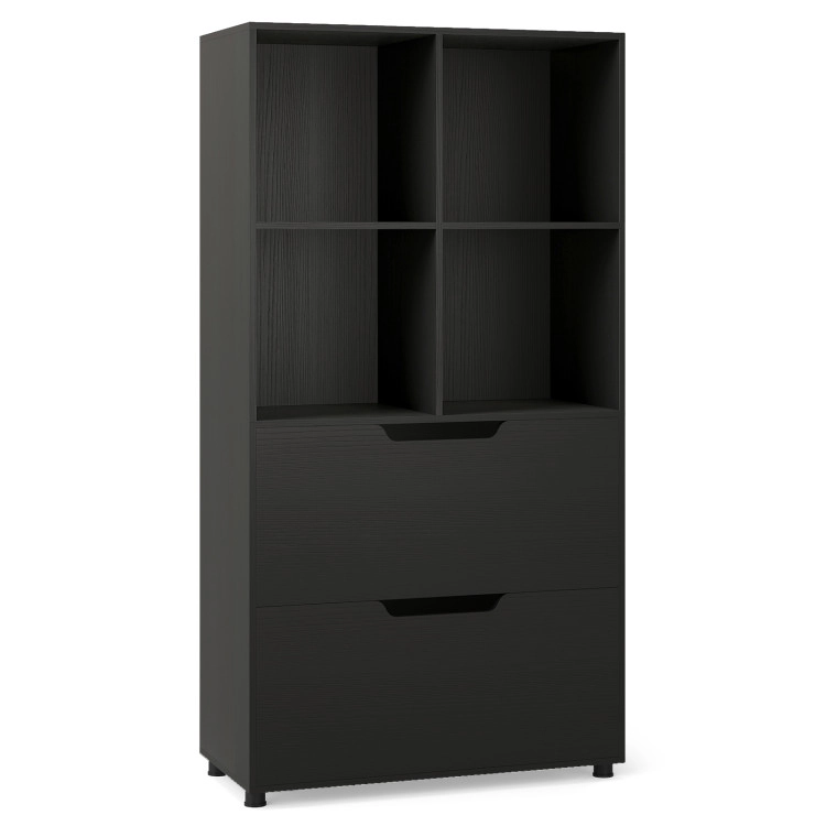 Hivvago 4-Cube Bookcase with 2 Drawers 51 inch 5-Tier Tall Freestanding Bookshelf