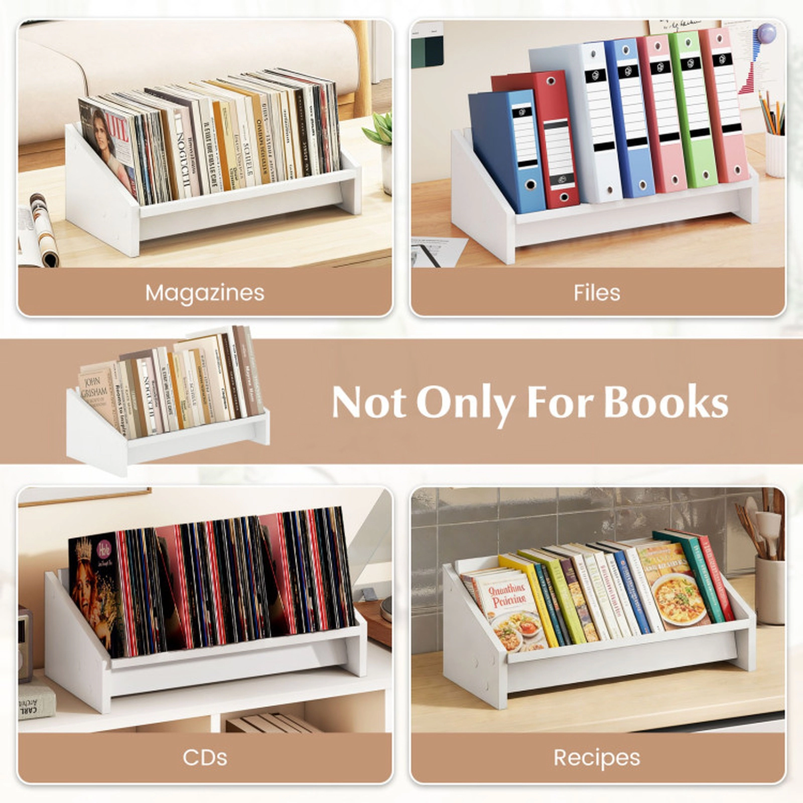 SUGIFT Wooden Tilting Desktop Bookcase Organizer 11-lb Capacity Small 16-in Wide Engineered Wood 1-Pc White