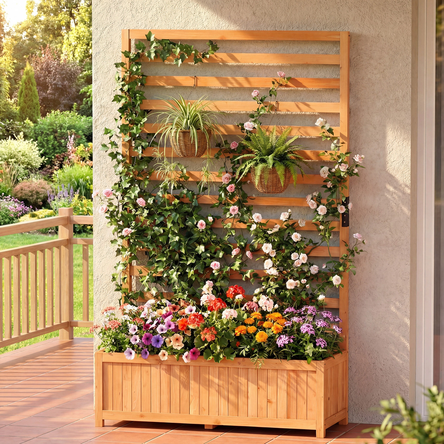 LJG Wooden Raised Garden Bed 59 Inch Tall Elevated Planter Box with Vertical Trellis