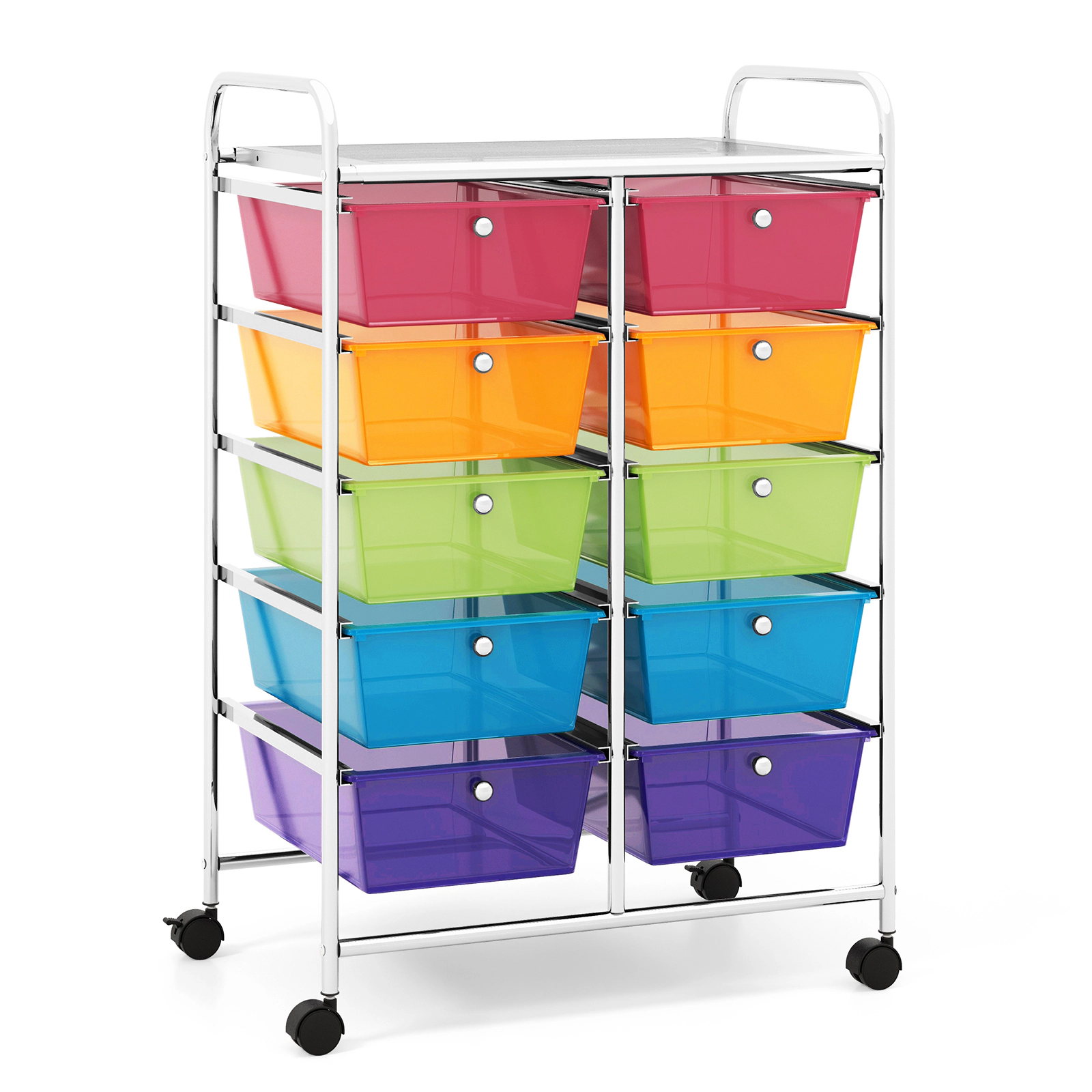 SUGIFT 10-Drawer 22-lb Top Capacity Transparent Multicolor Rolling Storage Cart with Mesh Platform
